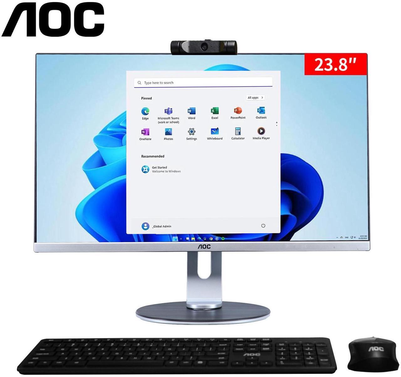 thumbnail video image 2 of AOC 23.8" FHD All-in-One Desktop Computer, AMD Ryzen 5 5600G, 16GB RAM, 512GB SSD, Windows 11, Wifi, Keyboard & Mouse for Home & Office, 2 of 10