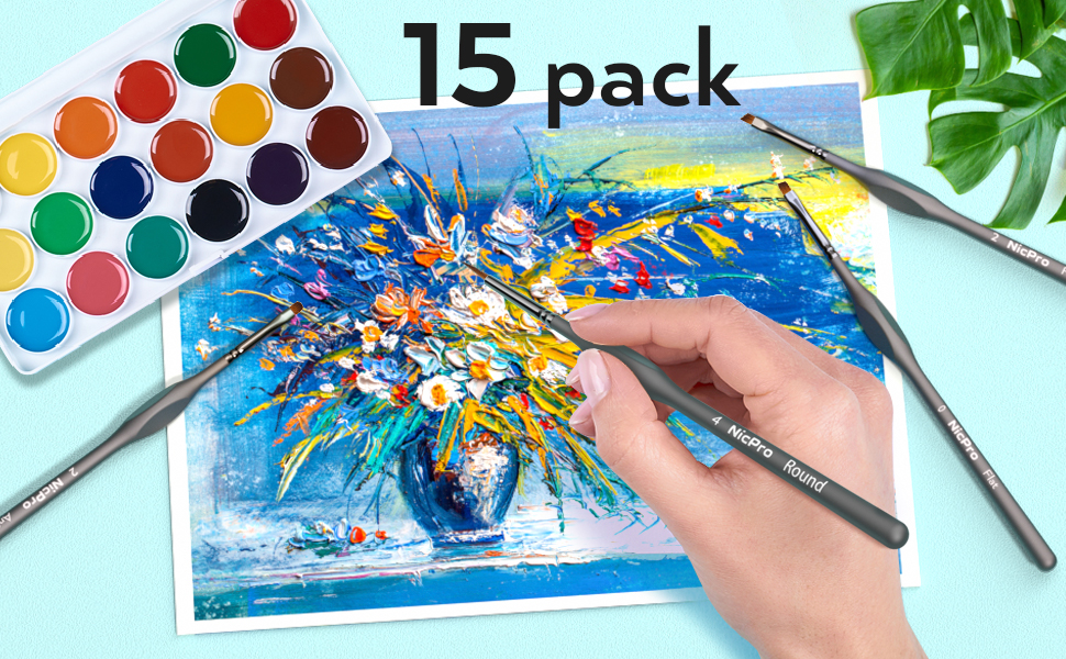 thumbnail video image 2 of Nicpro 15 Pack Miniature Painting Set, Fine Detail Paint Brushes for Models, Acrylic Watercolor Oil, Ceramic, Shoe, Citadel, Art Figure Paint by Number - Thin Artist Kit Nylon Holder, 2 of 9