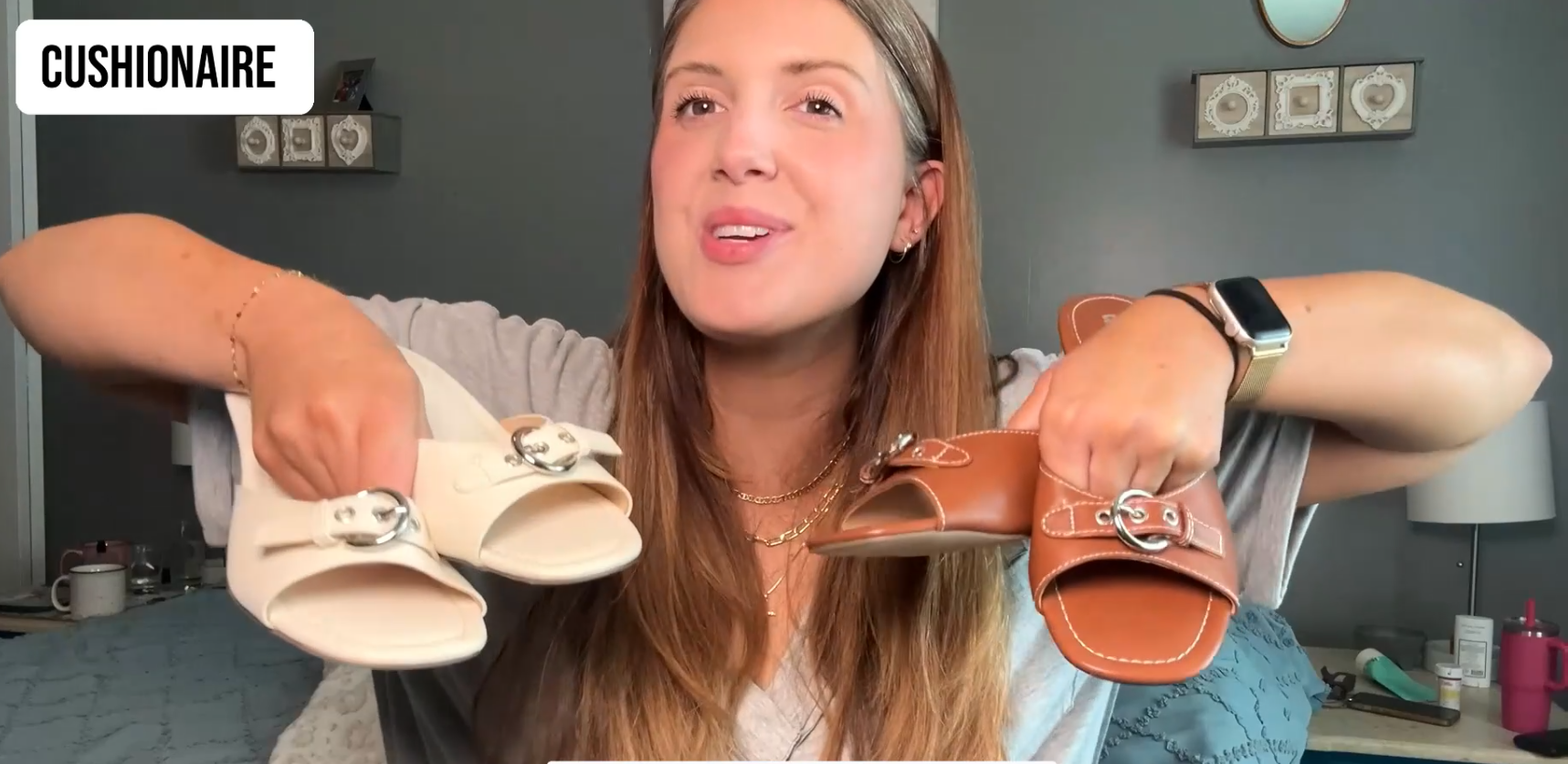 thumbnail video image 2 of Cushionaire Belle Kitten Heels for Women with Buckle Accent, Comfortable Mule Dressy Womens Sandals, 2 of 21