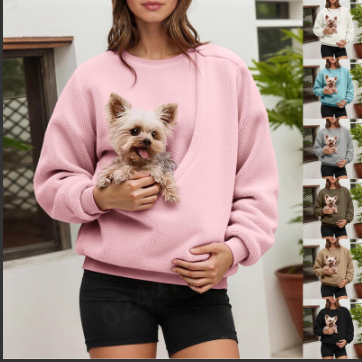 thumbnail video image 2 of HOWPAY Womens Sweatshirt Animal Holder Pet Carrier Pullover Tops Kitten Puppy Pouch Kangaroo Pocket Shirts Long Sleeve Soft Warm Y2k Clothes Brown M, 2 of 6