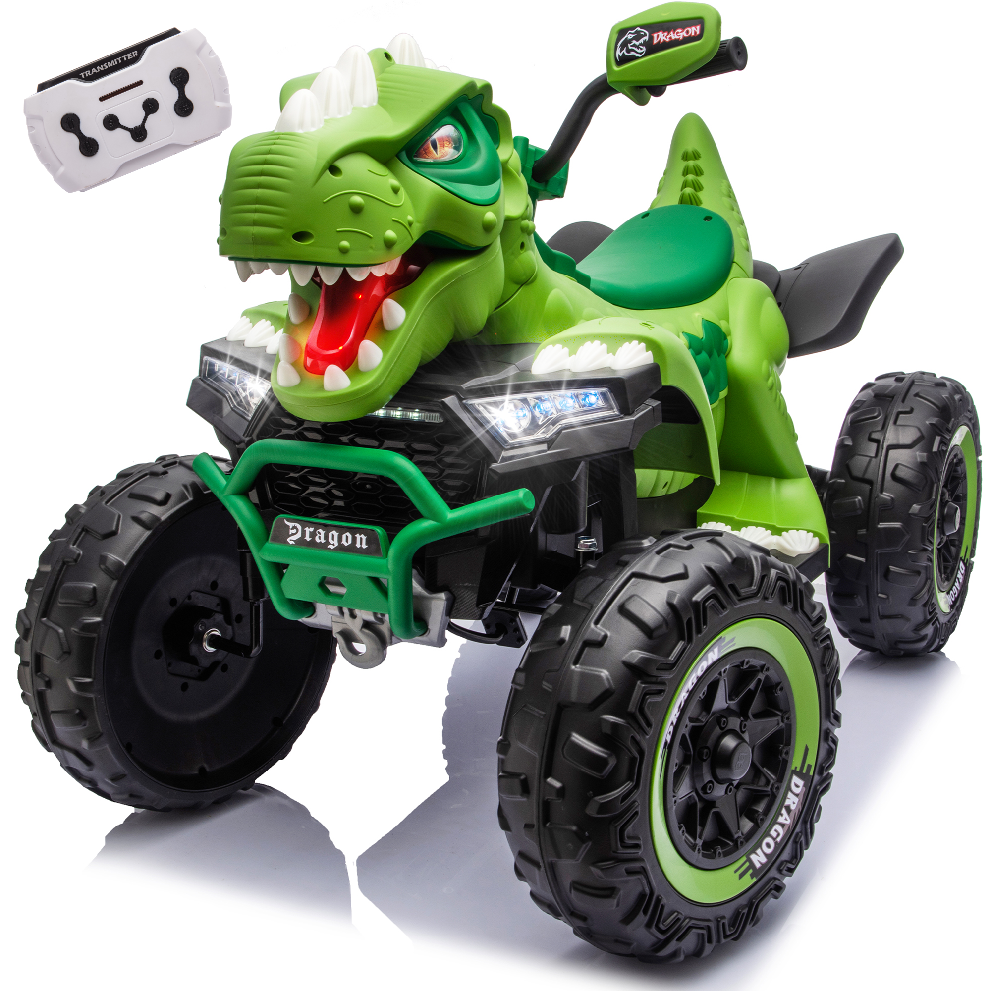 thumbnail video image 2 of 12V Dinosaur Kids Ride On Car, 2 Seater Power Ride On Toy for Kids with Remote Control, Bluetooth, USB, 4 Wheel Suspension, Dinosaur Electric Toy Car for Boys and Girls Ages 3-8, Green, 2 of 9