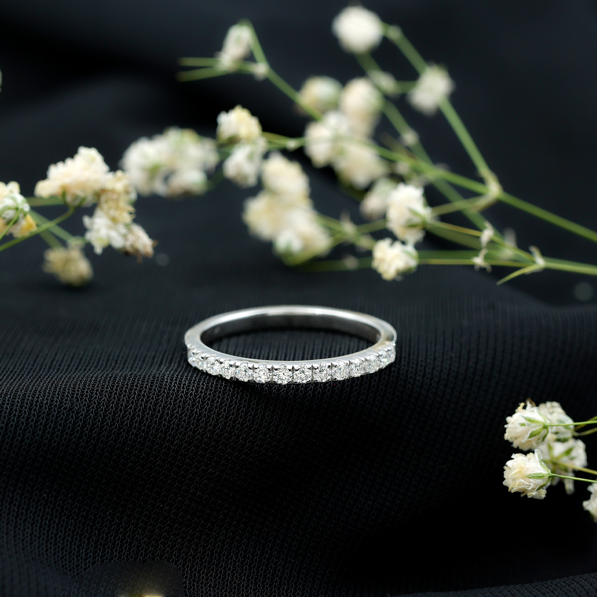 thumbnail video image 2 of Rosec Jewels Certified Moissanite Half Eternity Ring for Women - D-VS1 Quality - Moissanite Anniversary Ring - Ready to Gift, 925 Sterling Silver, US 4.00, 2 of 9