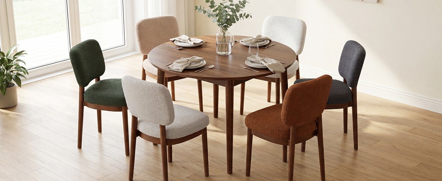 thumbnail video image 2 of Hawsaiy Wooden Dining Chairs Set of 2, Boucle Upholstered Dining Room Chairs with Solid Wood Legs, Mid Century Modern Kitchen Chairs, Farmhouse Side Chairs with Back for Dining Room, White, 2 of 10