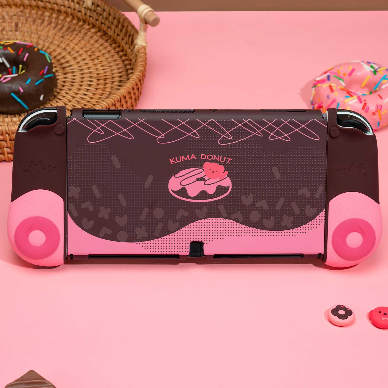 thumbnail video image 2 of GeekShare Protective Case for Nintendo Switch Silicone Cover for Joy Con with Thumb Grips Kuma Donut, 2 of 8