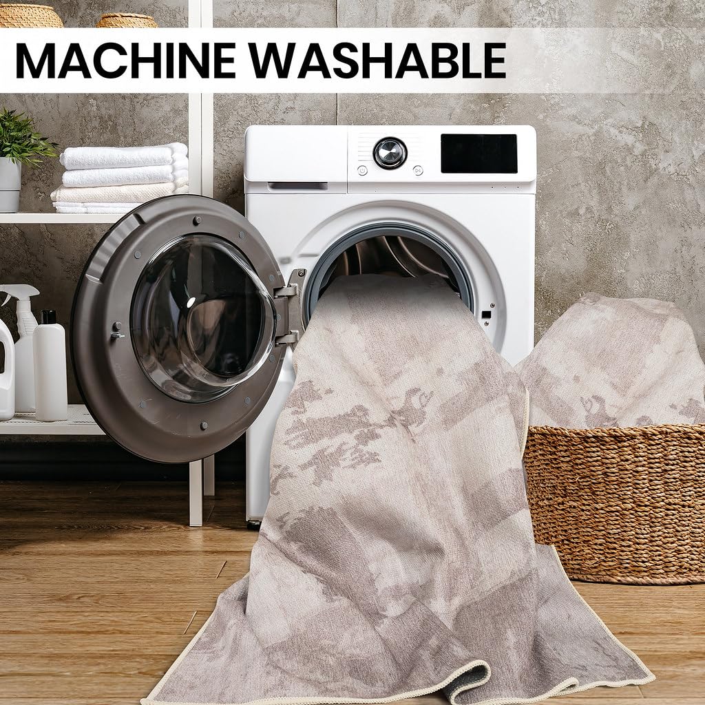 thumbnail video image 2 of GLN Rugs Troy - Contemporary, Machine Washable Area Rug 8'x10' Turkish Beige Home Carpet, 2 of 9