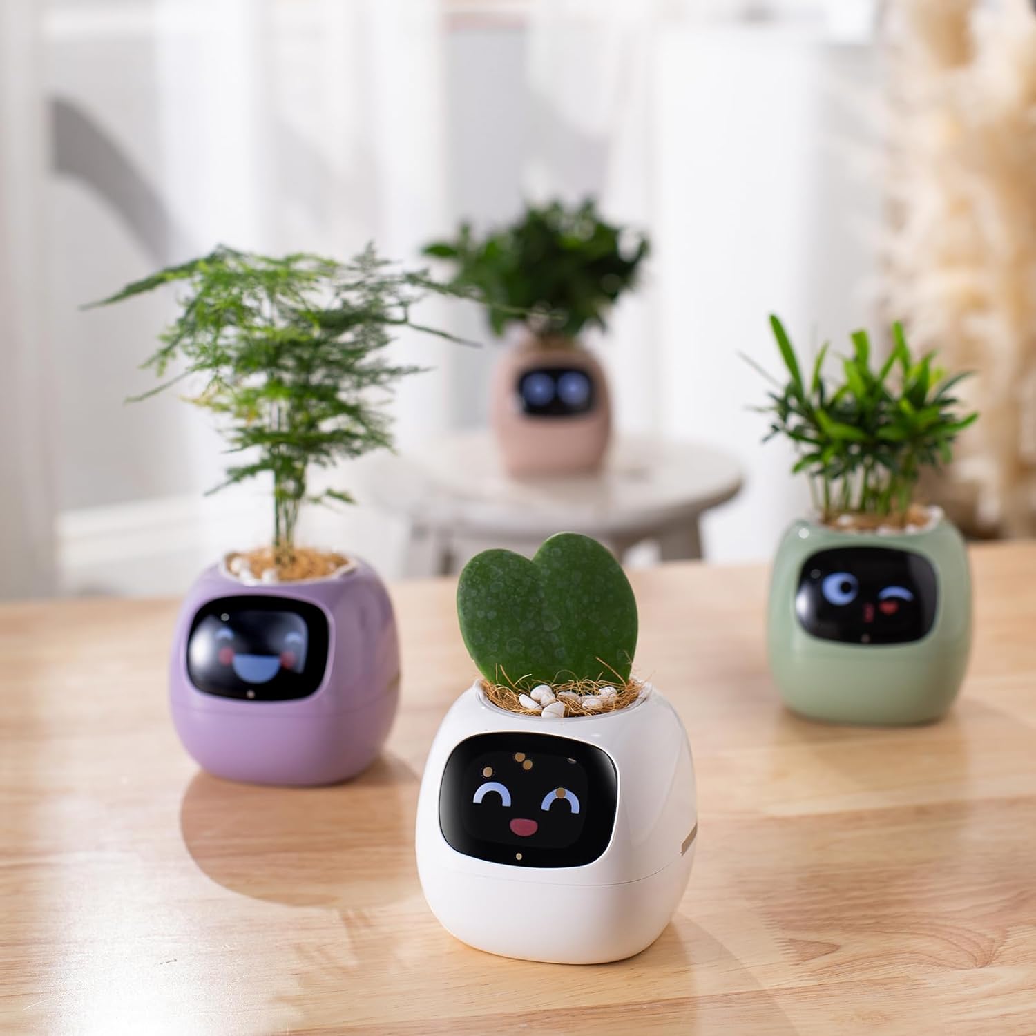 thumbnail video image 2 of ITIGOITIE Smart Flowerpots, with Artificial Intelligence, Time Temperature Display, Multiple expressions, for Indoor Decoration, Gifts(White), 2 of 16
