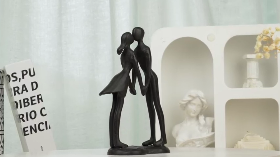 thumbnail video image 2 of Sziqiqi Couple Sculptures Cast Iron Gift for Anniversaries Wedding Small Modern Abstract Figurine Decorative Metal Statues Romantic Passionate Love Ornament for Couples Valentines, 2 of 7