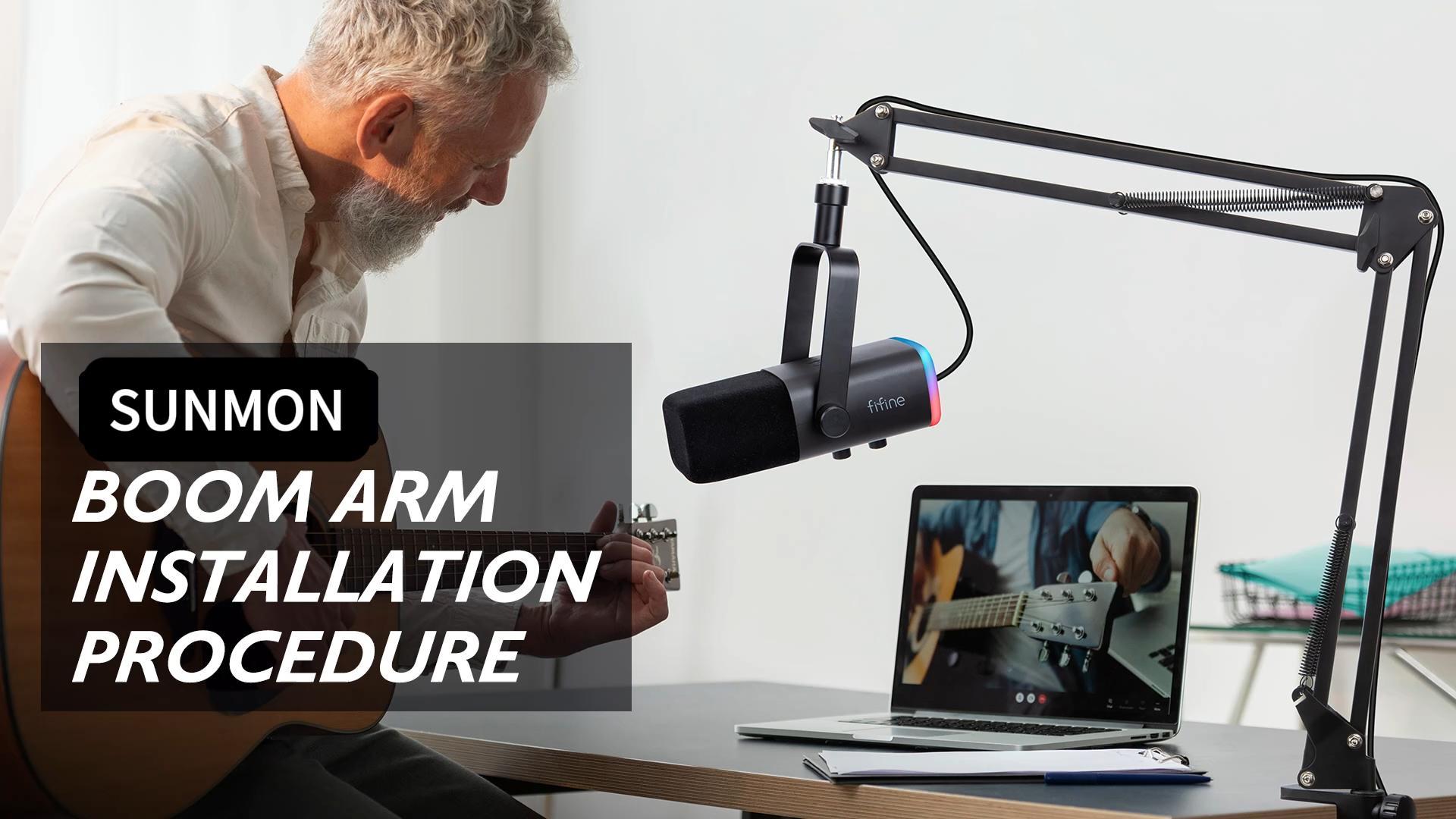 thumbnail video image 2 of Microphone Stand for QuadCast S - Boom Arm for HyperX QuadCast 2 SoloCast, Yeti, AM8, Gaming Mic and Most Microphones using 3/8" to 5/8" Adapter, 2 of 6