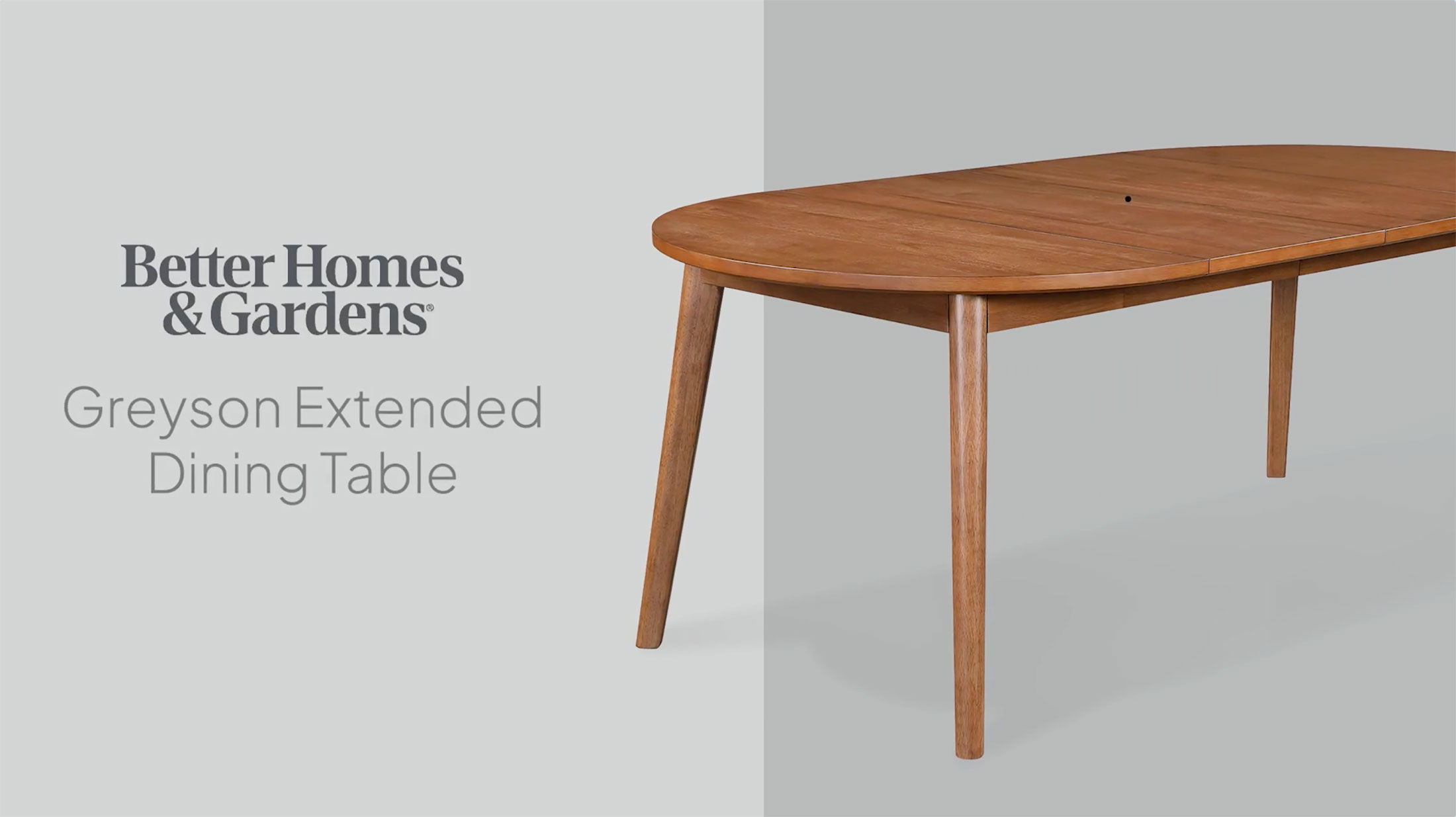 thumbnail video image 3 of Better Homes & Gardens Greyson Mid-Century Extendable Dining Table, Solid Wood and Veneer, Acorn Finish, 3 of 22
