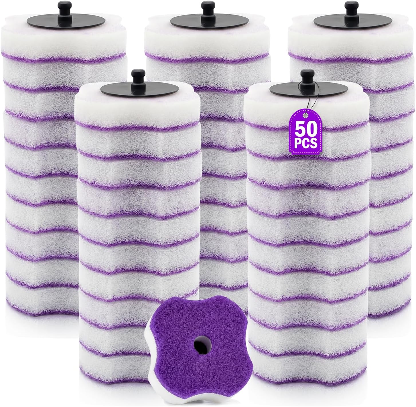 thumbnail video image 2 of 50PC Toilet Bowl Wand Refills, Replacement Heads for Bathroom Washroom Cleaning Pads, Disposable Toilet Brush Refills, Lavender Purple, 2 of 9