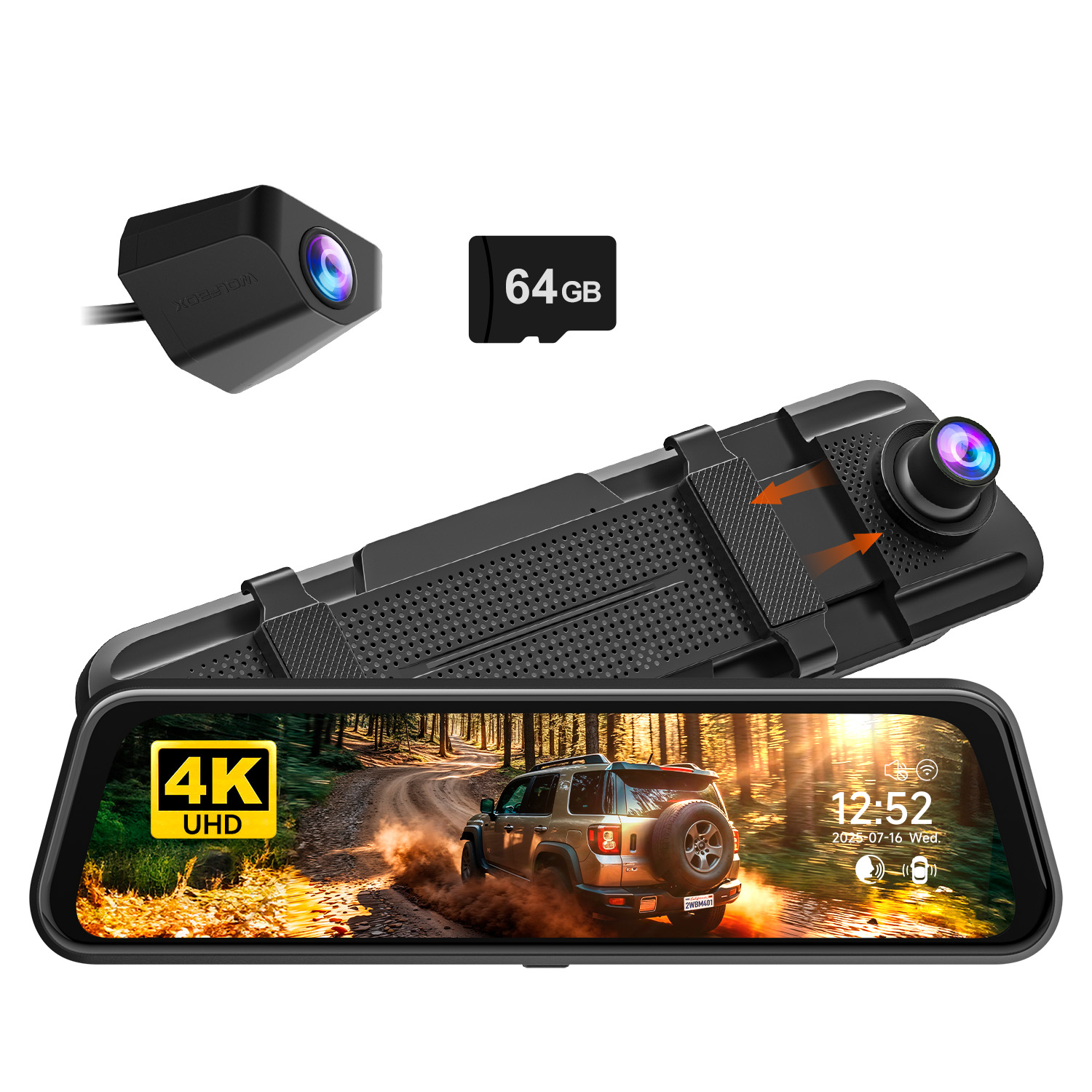 thumbnail video image 2 of WolfBox M40lite 4K Front Rearview Mirror Dash Cam and 1080P Rear Camera, 10" Touch Screen, Loop Recording, G-sensor, 2 of 8