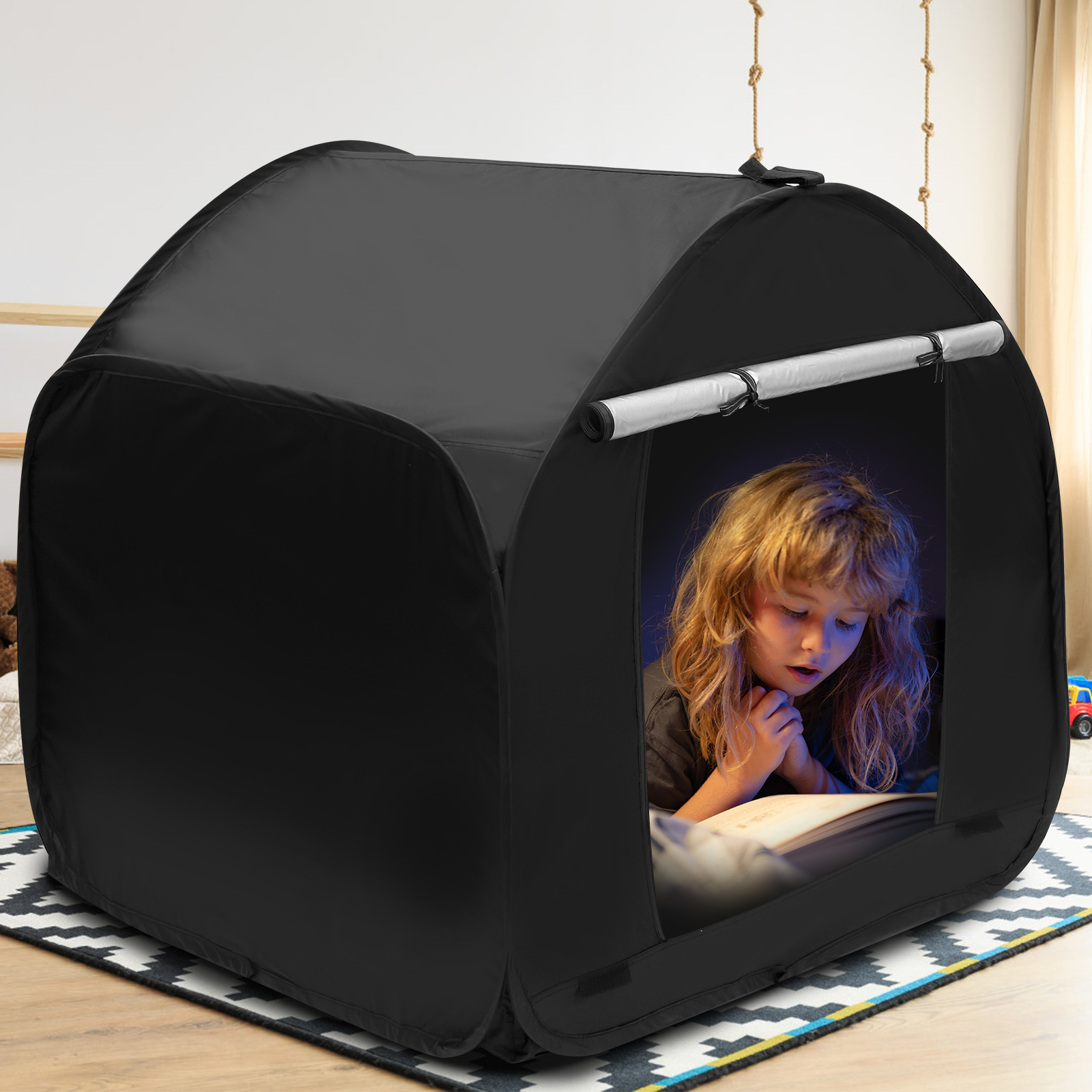 thumbnail video image 2 of Sensory Tent for Kids 36" Pop Up Calm Corner Tent Blackout Sensory Room Play Den for Autism ADHD SPD Children with Storage Bag, 2 of 10