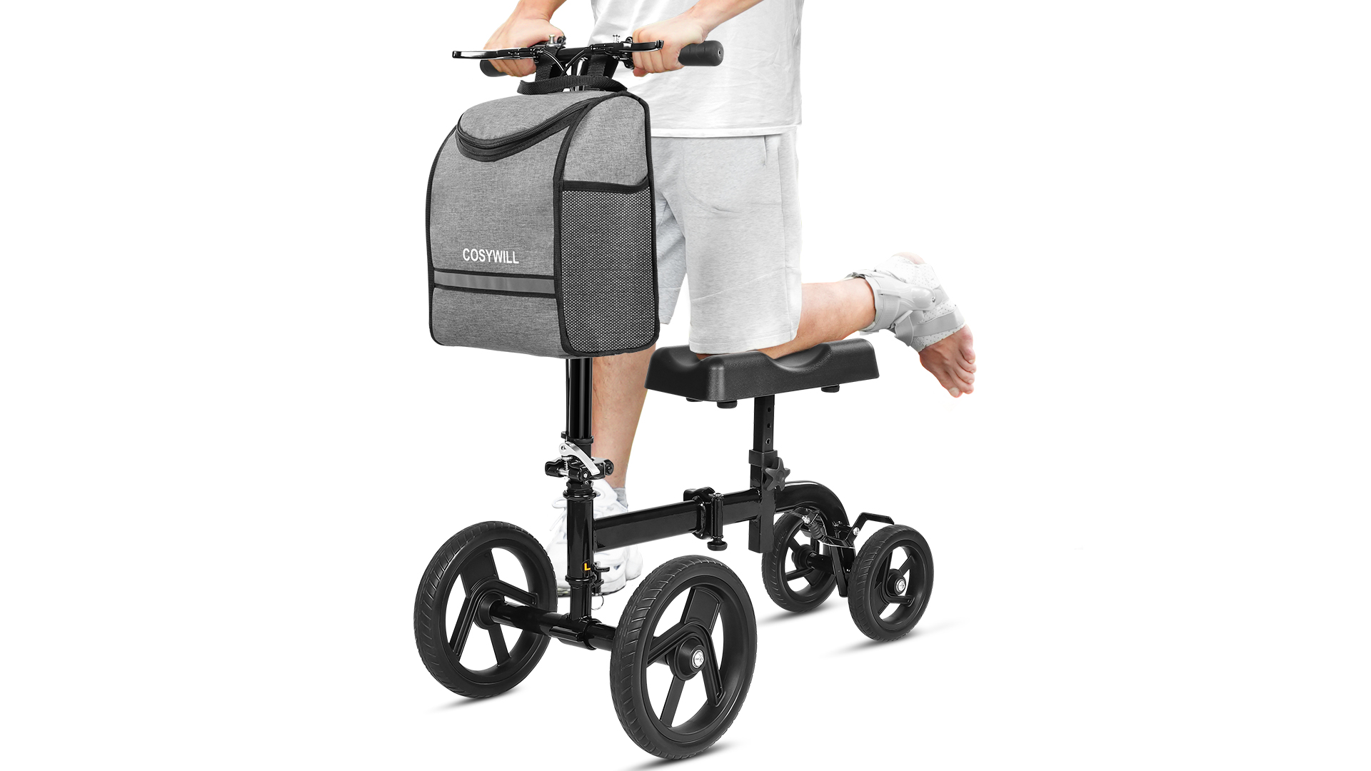 thumbnail video image 2 of COSYWILL Steerable Knee Scooter,Knee Walker Scooter for Adults with 10" Front Wheels,Foldable Knee Scooter for Foot Surgery Crutches Alternative,Black, 2 of 8