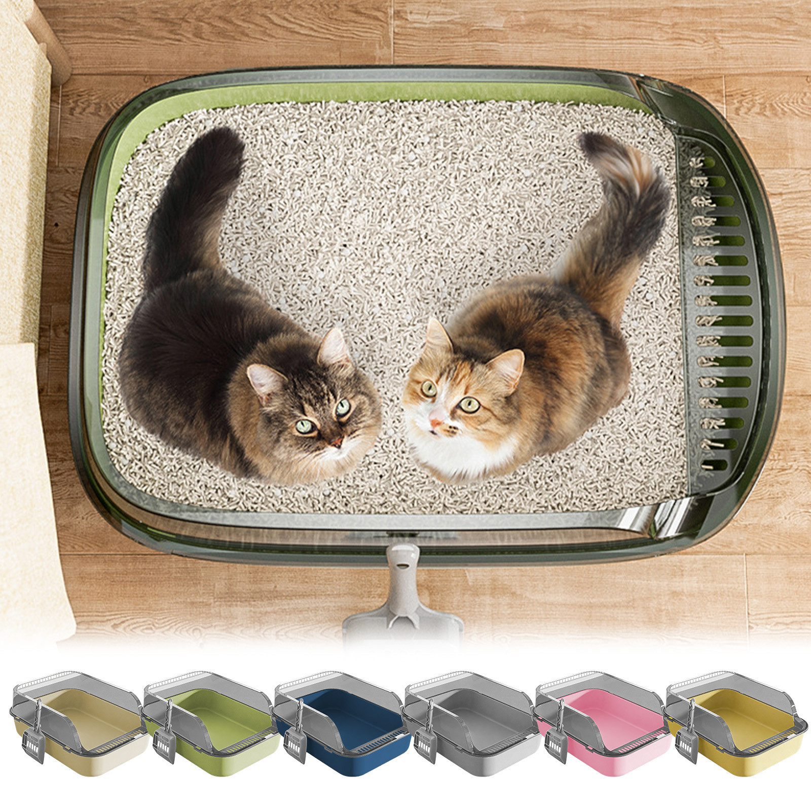 thumbnail video image 2 of Cats Litter Box Cats Litter Pan Oversized High Fence Semi-Closed Litter Pan Thickened Cats Litter Box Splashproof Pet Supplies,14.76x11.22x5.91in, 2 of 9