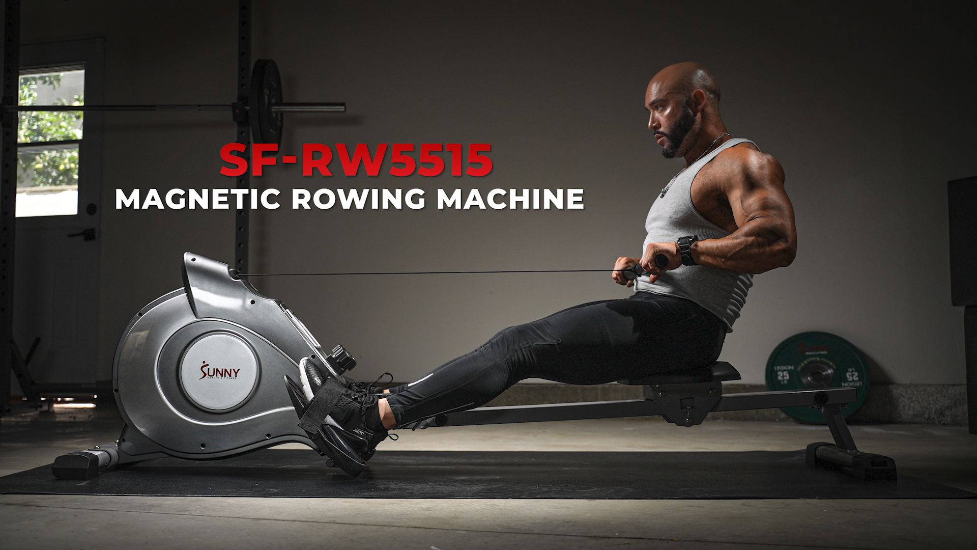 thumbnail video image 2 of Sunny Health & Fitness 53.4" Extended Slide Rail Magnetic Rowing Machine Rower with Free SunnyFit App Membership - SF-RW5515, 2 of 9