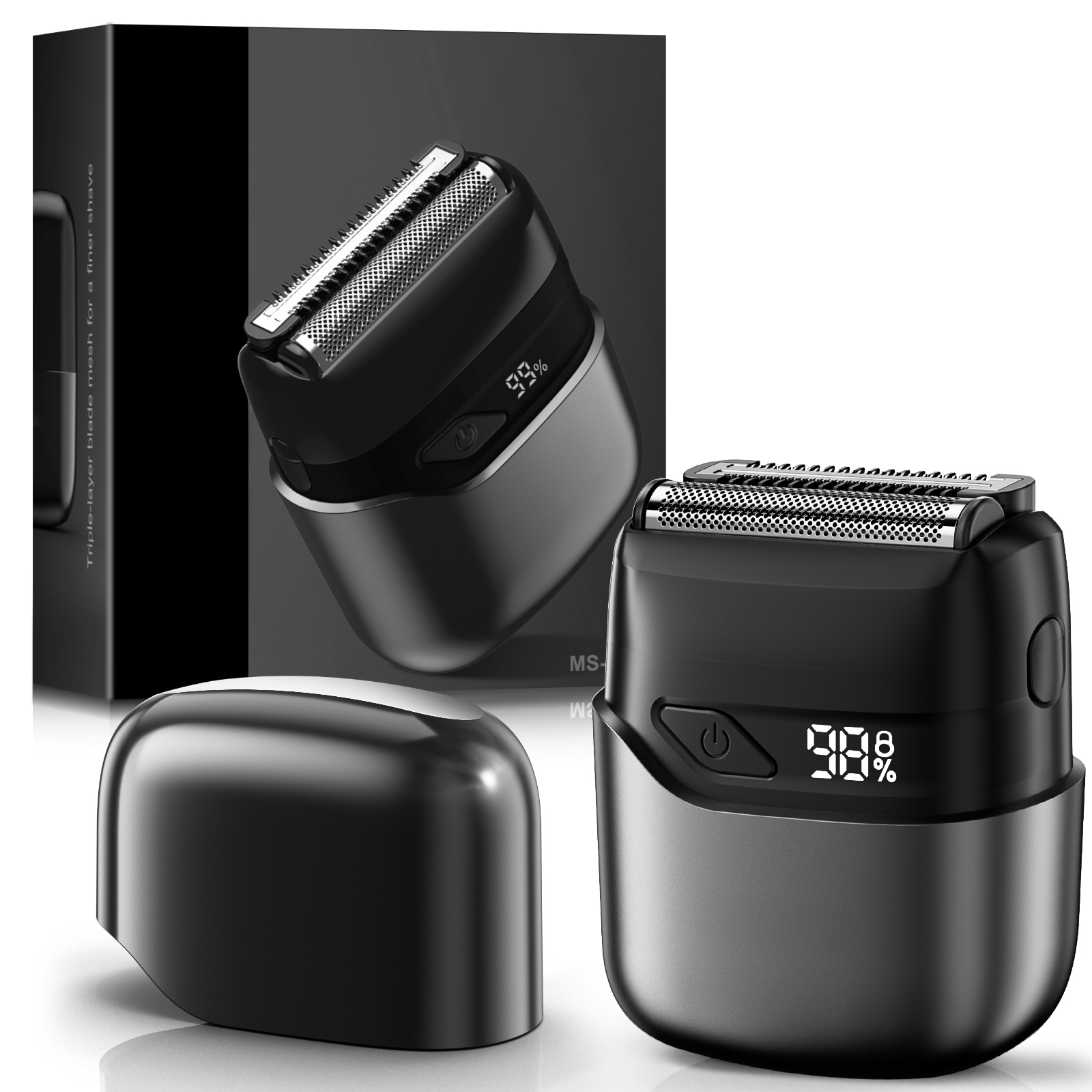 thumbnail video image 2 of Nogroa Electric Razor for Men, Portable Mini Foil Shaver with 2 Floating Blades, IPX7 Waterproof, LED Display, USB-C Rechargeable, Small Cordless Beard Trimmer for Travel and Home, Black, 2 of 9