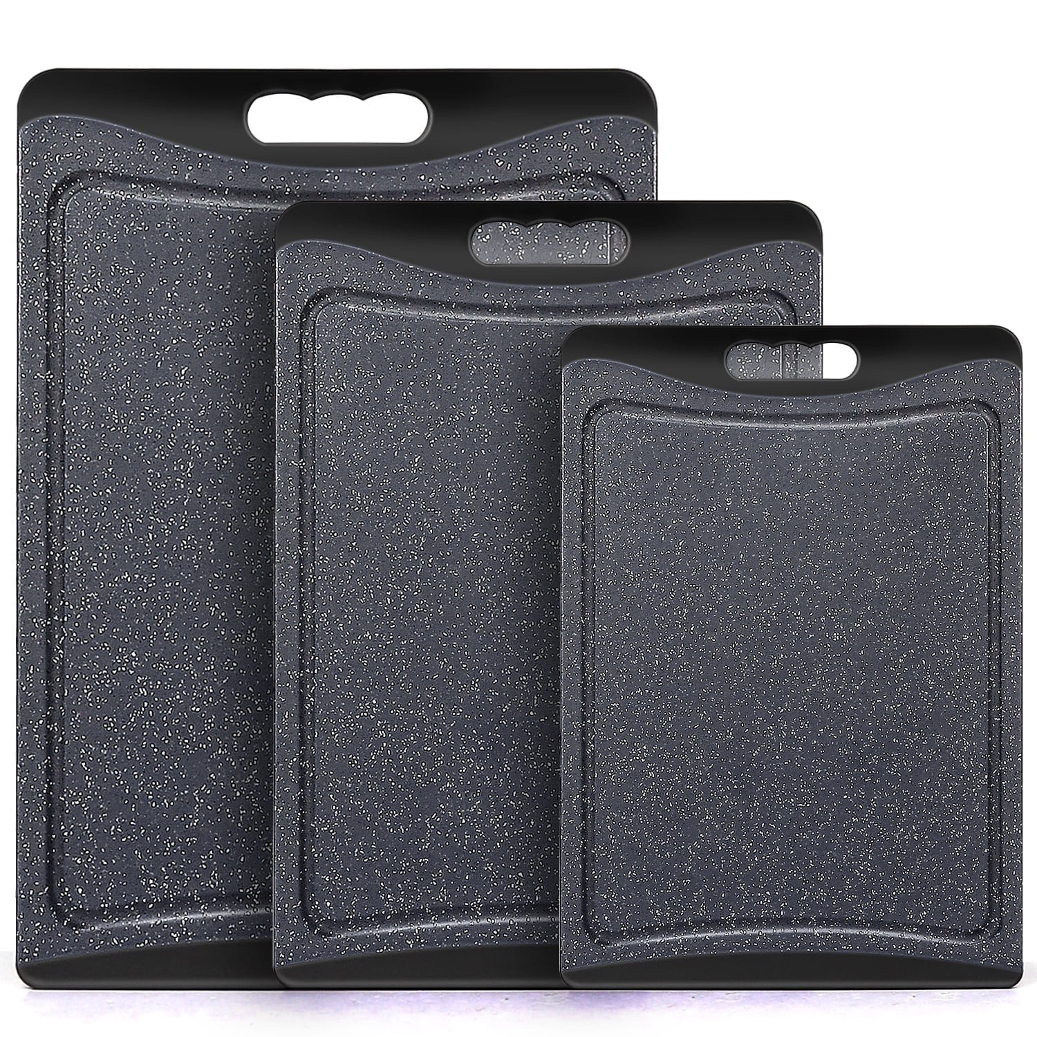 thumbnail video image 2 of Extra Large Cutting Boards, AOKIWO Plastic Cutting Boards for Kitchen (Set of 3)Meat, Veggies Cutting Board Set Dishwasher Chopping Board with Juice Grooves Easy-Grip Handles, Dark Grey, 2 of 9