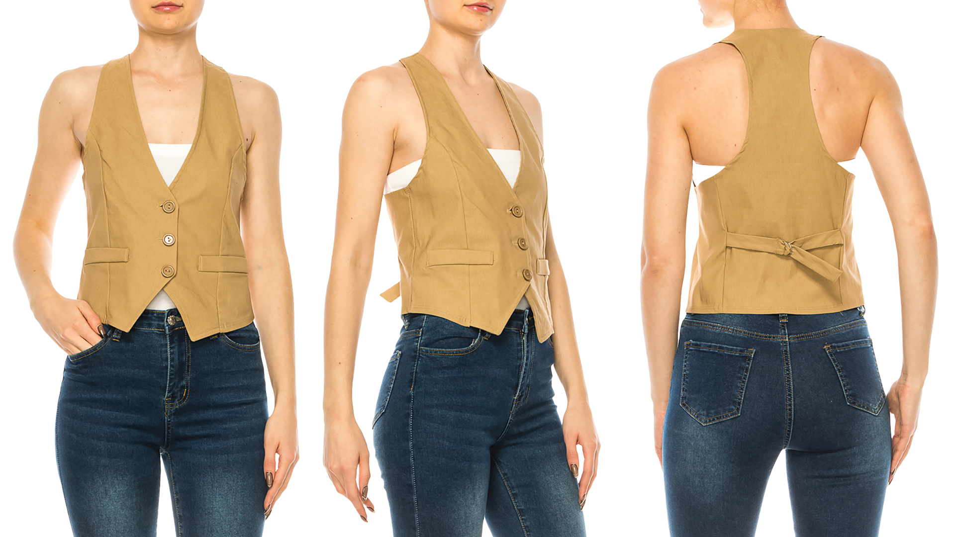 thumbnail video image 2 of Women's Casual Solid Racerback Vest Button Down Closure, 2 of 7
