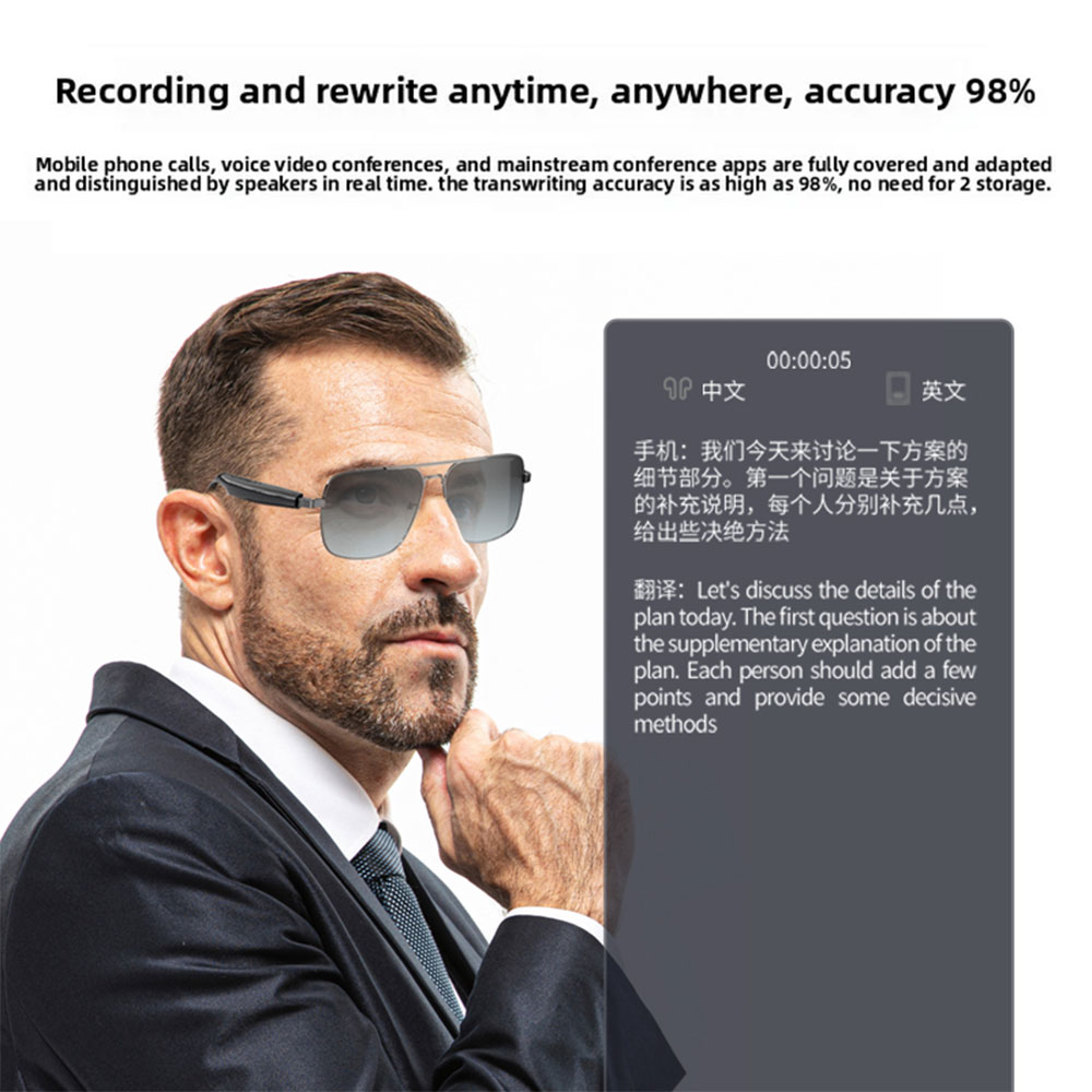 thumbnail video image 2 of 2025 New Smart Glasses for Men ,Clear Bluetooth Sunglasses for Women with Polarized Lenses Anti-Blue Light, 144+ Languages Real-Time Translation,Built-in Microphone,Speaker (Color-V4), 2 of 6