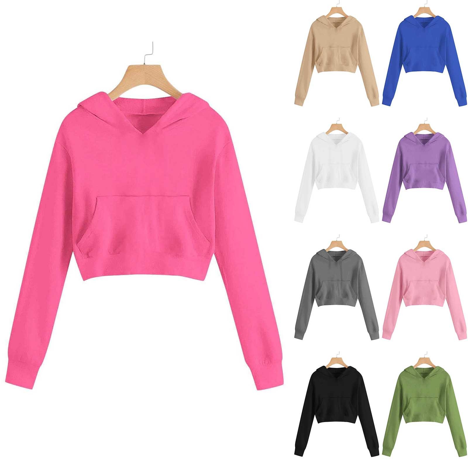 thumbnail video image 2 of SGMVNU Kids Crop Tops Girls Hood Sweatshirts Long Sleeve Fashion Drawstring Hoodies Pullover Sweatshirts Fall Tops, Size 5-6 Years, White, 2 of 5