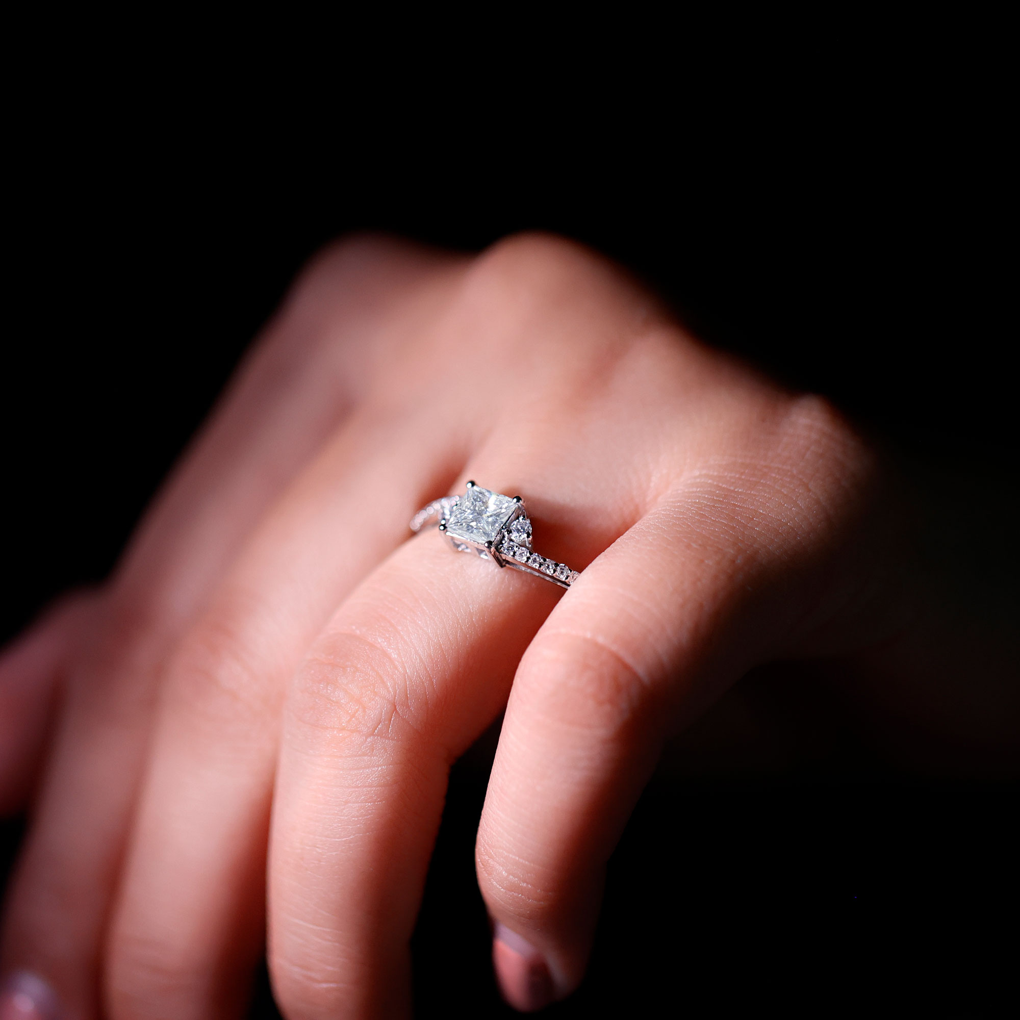 thumbnail video image 2 of Rosec Jewels 1.20 Ct Moissanite Princess Cut Engagement Ring Sterling Silver - D-VS1 Quality Certified Moissanite Bypass Ring for Women, US 8.00, 2 of 9