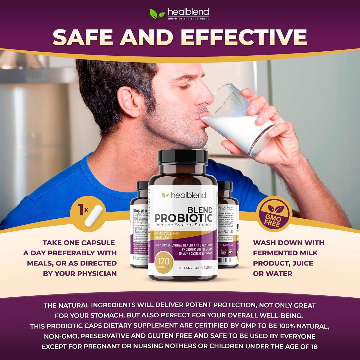 thumbnail video image 2 of Healblend Blend Probiotic Supplement 750 Million CFU - 6 Strains Probiotics, Supports Immune, Digestive & Gut Health for Women & Men 3 - Pack, 2 of 10