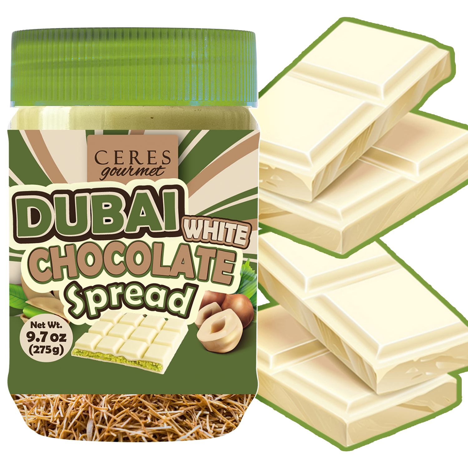 thumbnail video image 2 of Ceres Gourmet Chocolate Pistachio Spread Roasted Kataifi 9.7 oz, 2 of 10