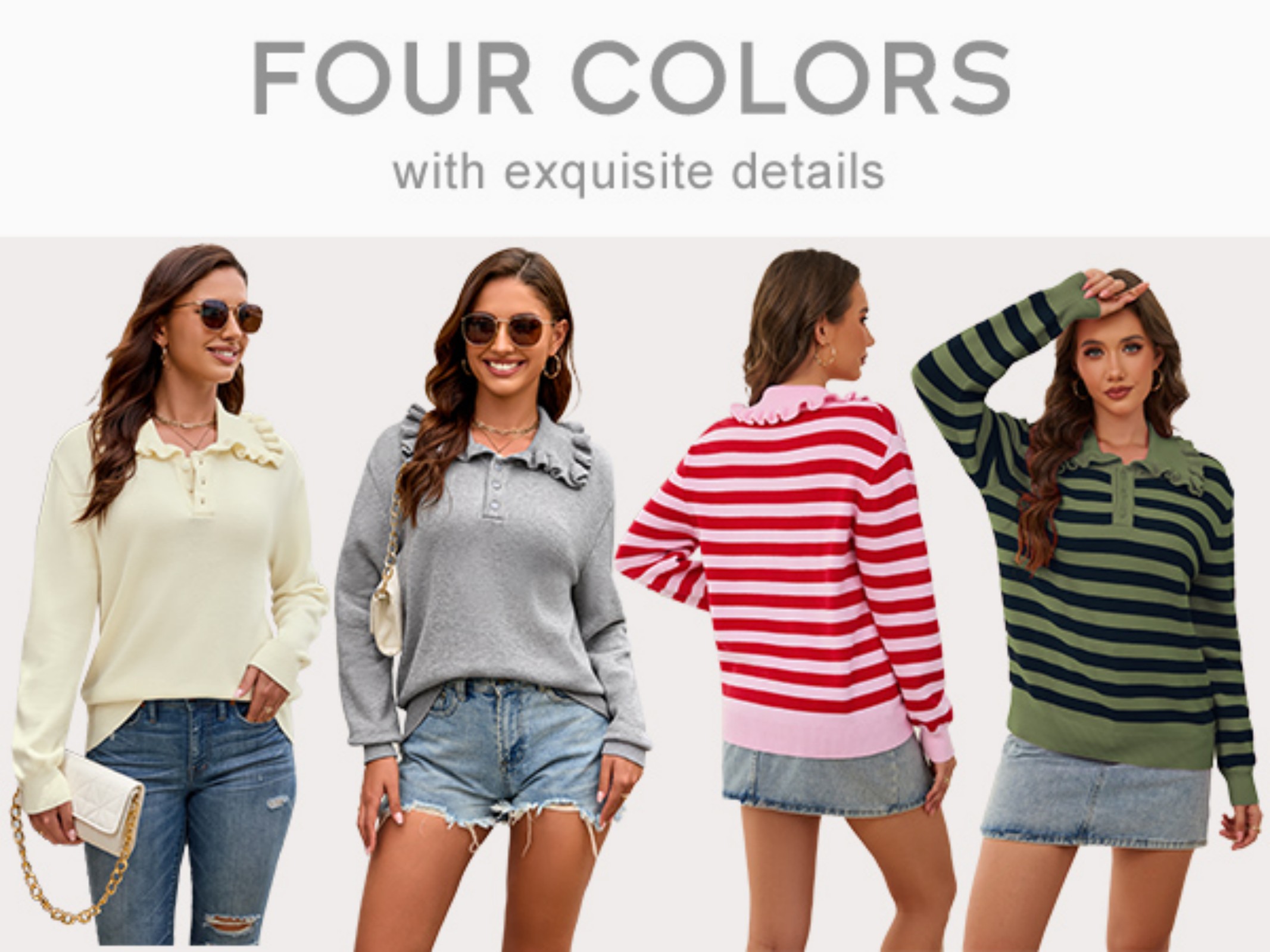 thumbnail video image 2 of NAYTOAO Women Ruffle Collar Polo Knit Sweater Long Sleeve Button Pullover, 2 of 7