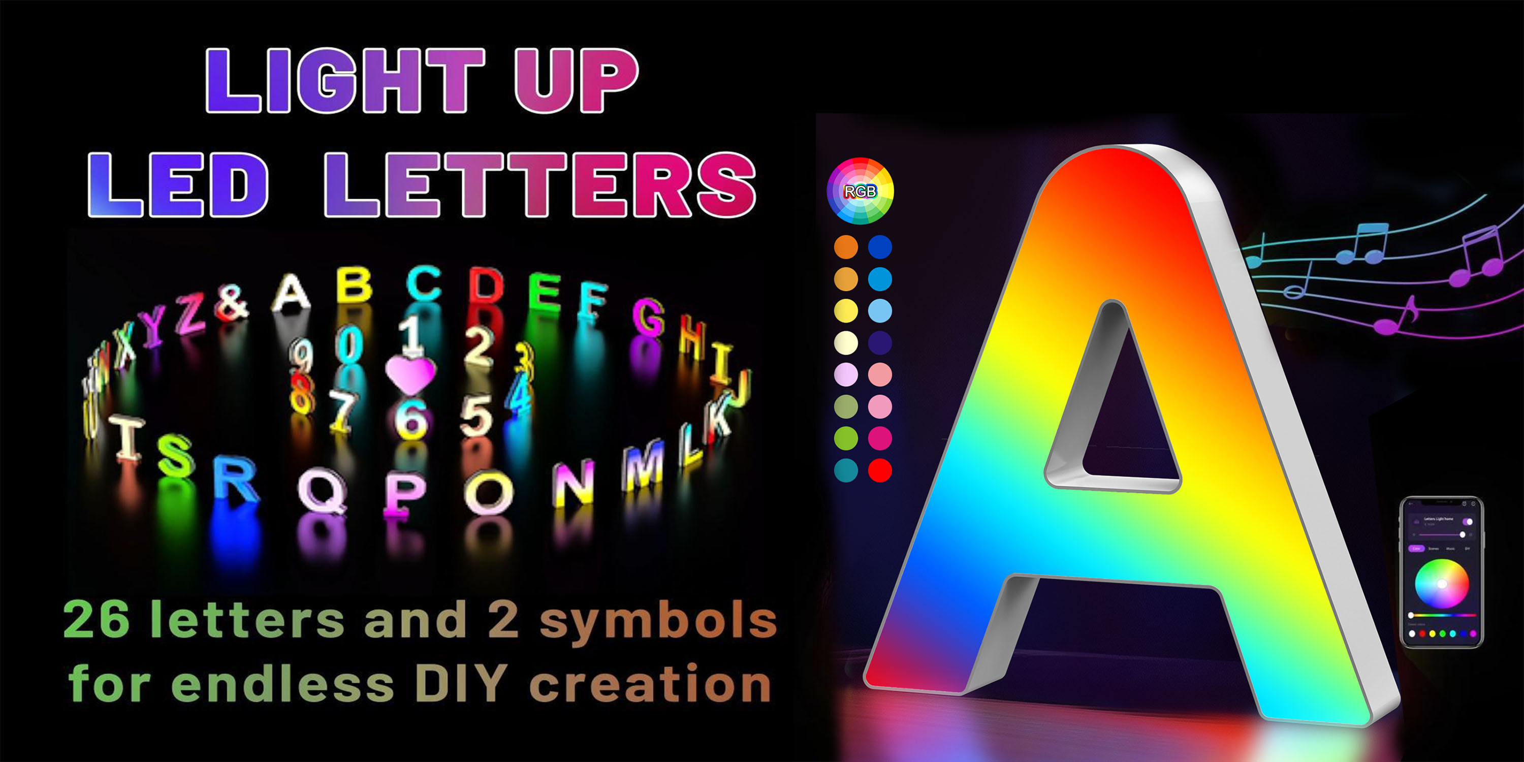 thumbnail video image 2 of Cpeelsdo Colorful Light Up Letters, App Controlled LED Alphabet with Music Sync & Color Changing for Boy Girl Birthday Gift Christmas Wedding Bar Wall Decor - J, 2 of 10