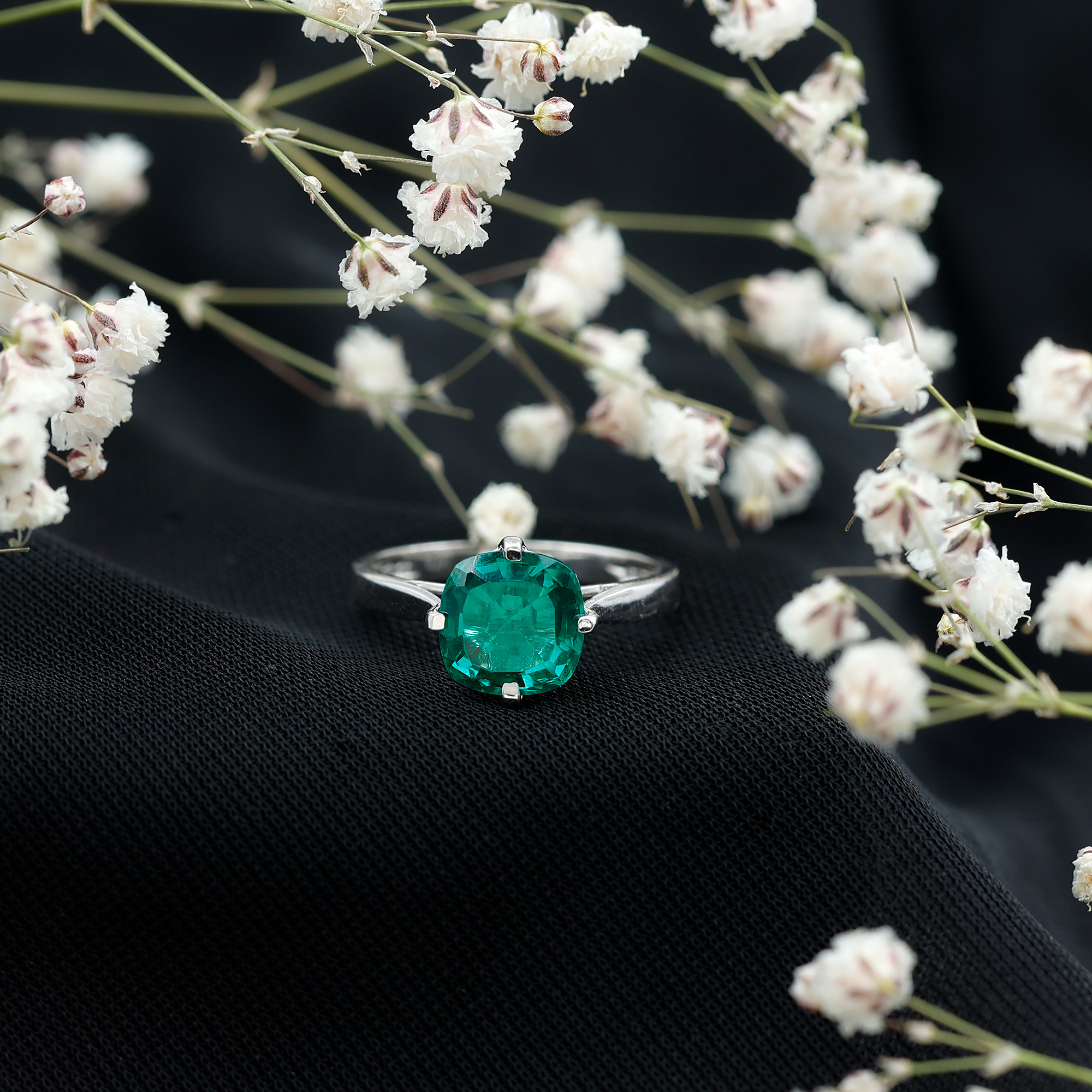 thumbnail video image 2 of Rosec Jewels Lab Grown Emerald Engagement Ring for Women - 8 mm Cushion Cut Emerald Ring - AAAA Quality - With Jewelry Box, 10K Yellow Gold, US 9.50, 2 of 7