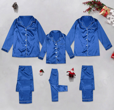 thumbnail video image 2 of HNMKIU Button Down Pajamas Sets Solid Two Piece Family Matching Sleepwear Loungewear Long Sleeve Nightwear Blue,Women:S, 2 of 10