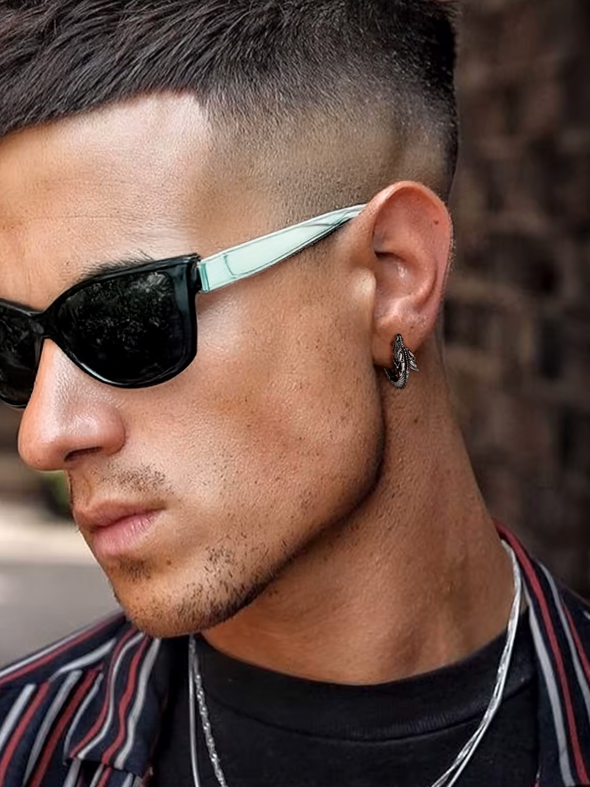 thumbnail video image 2 of ChainsHouse Men's Earring Dragon Shaped Silver Huggie Stud Hoop Earrings for Men Stainless Steel Punk Christmas Birthday Valentines Jewelry Gift, 2 of 8