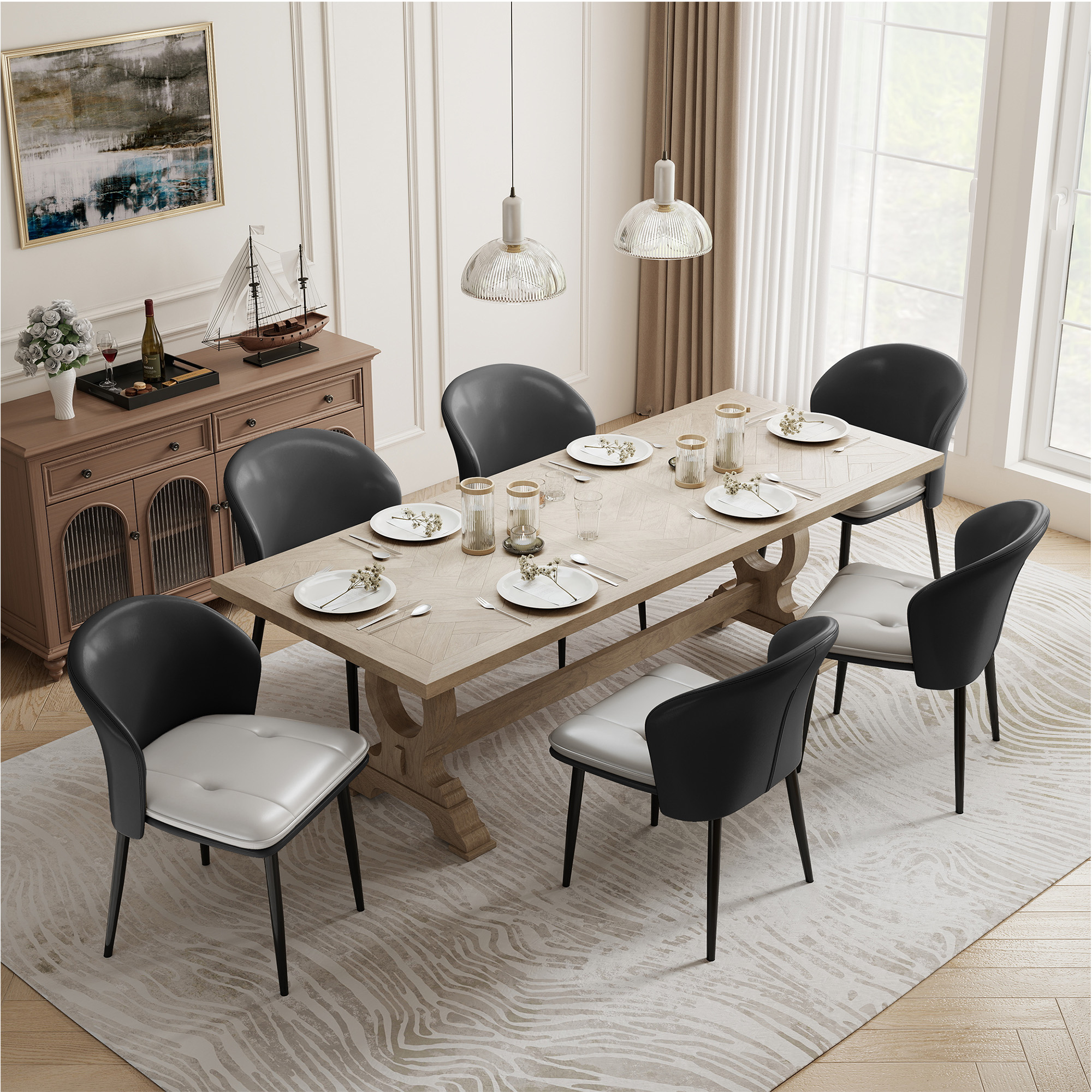 thumbnail video image 2 of Hawsaiy Faux Leather Dining Chairs Set of 4, Modern Curved Back Upholstered Kitchen Side Chairs with Metal Legs, Black, 2 of 10