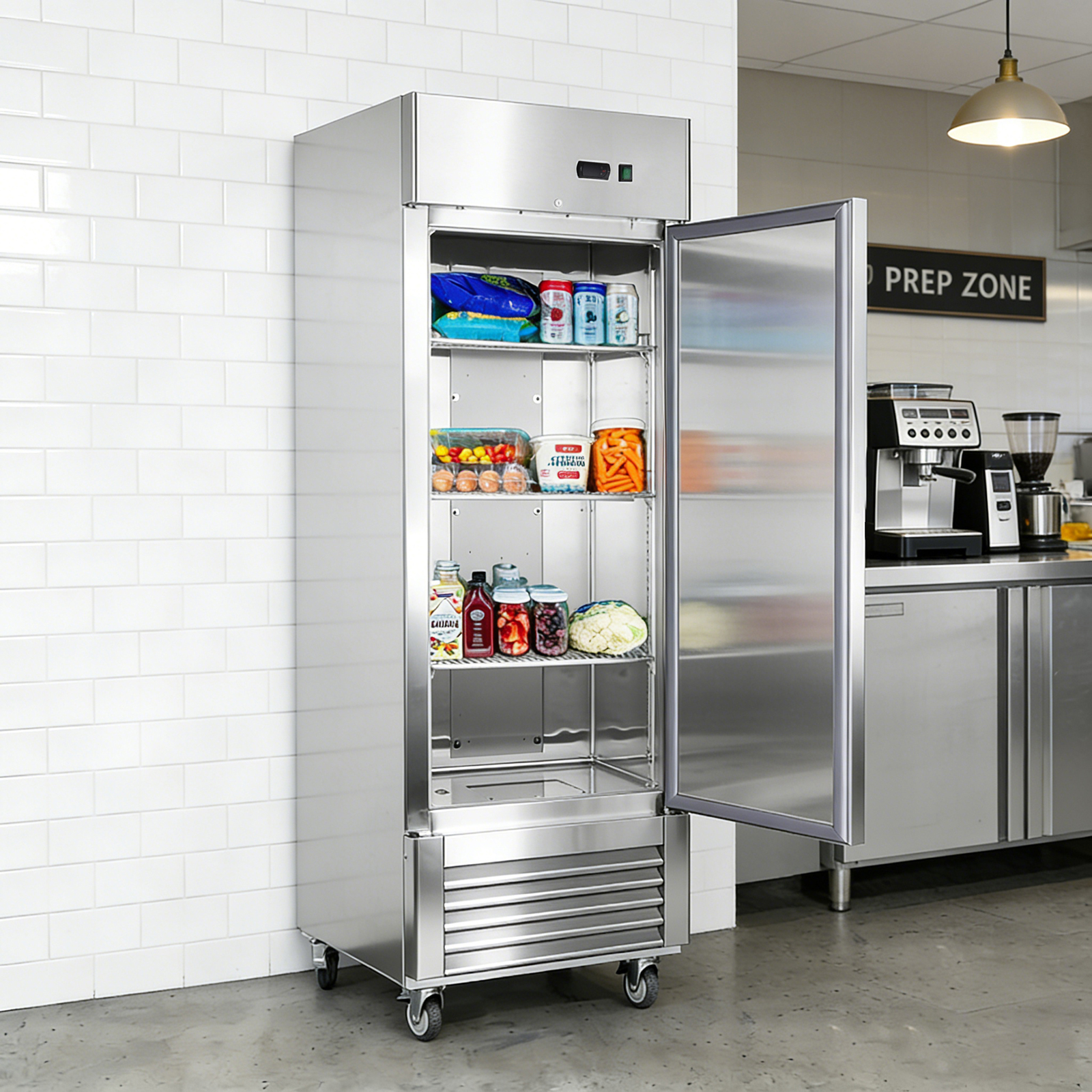 thumbnail video image 2 of 27" Commercial Refrigerator, 18.68 Cu.ft Single Solid Door Reach-in Refrigerator, Stainless Steel Interior & Exterior, Fan Cooling Upright Fridge with Embraco Compressor, ETL & DOE Certified, 2 of 20