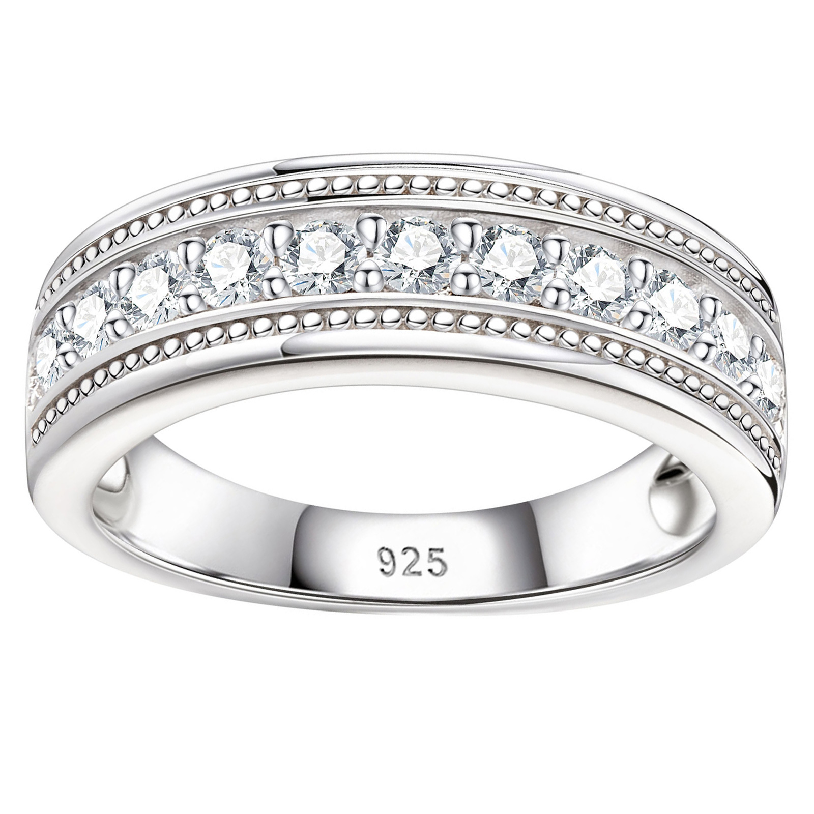 thumbnail video image 2 of Newshe Jewellery Mens Wedding Band Moissanite Wedding Rings 925 Sterling Silver Promise 1.25ct Round Cut Size 14, 2 of 11