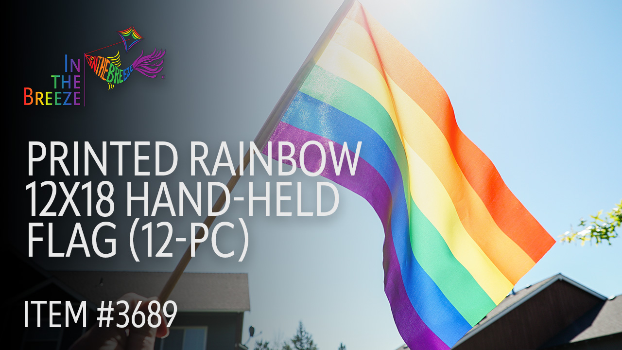 thumbnail video image 2 of In the Breeze 3689 — 12 Piece Rainbow Stick Flag, 12" x 18" — Hand-Held Flag on Stick — Pride Flag, 2 of 5