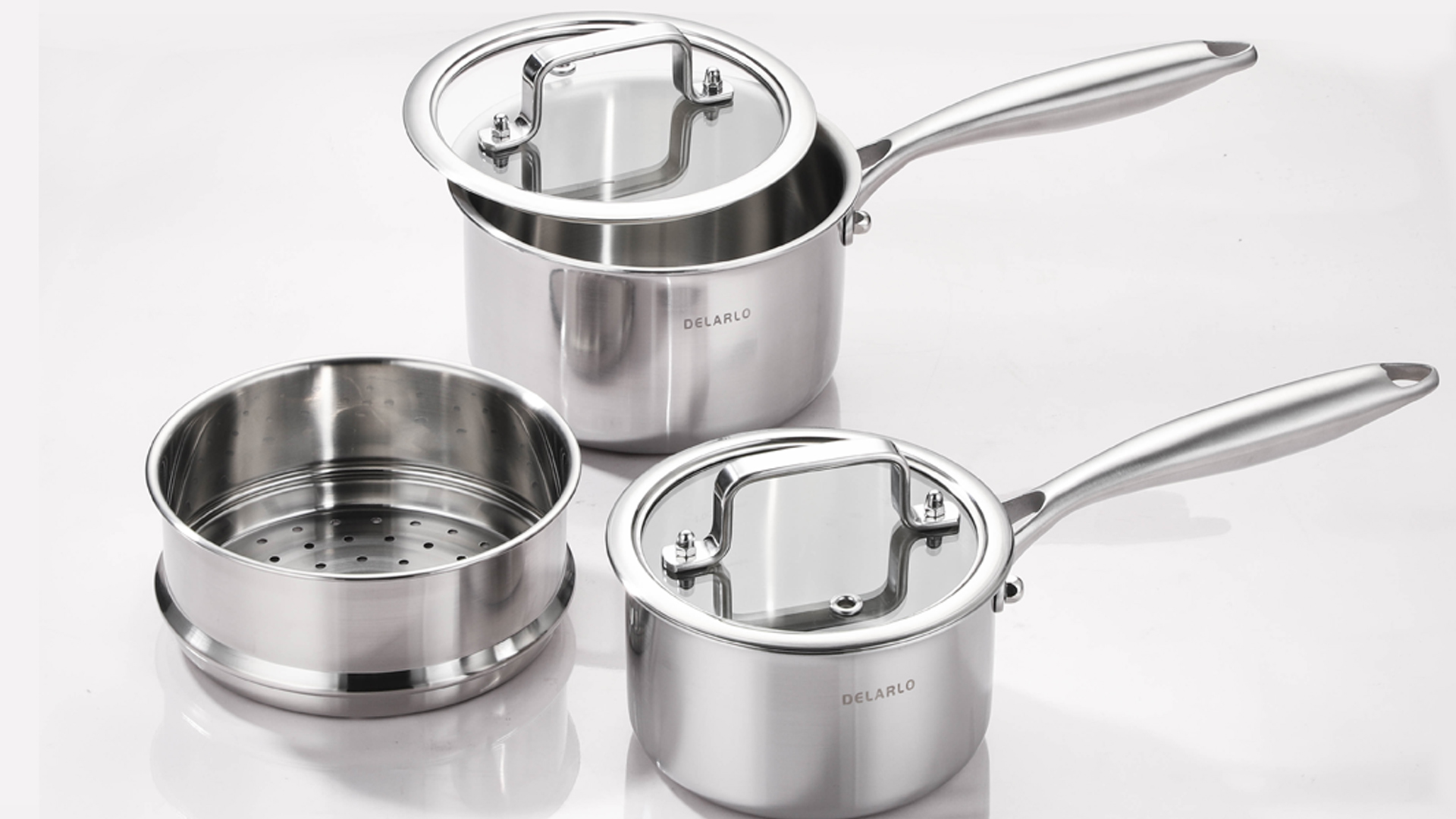 thumbnail video image 2 of DELARLO 2 Qt Tri-Ply Stainless Steel Saucepan with Lid, 2 of 7