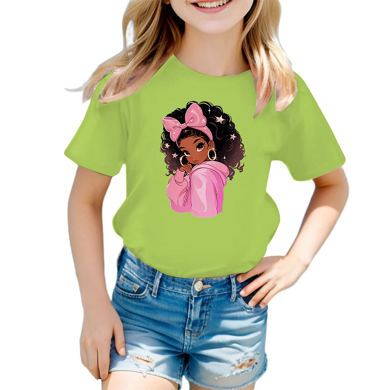 thumbnail video image 2 of WMQPNNS Girls Summer Tops Fashion Short Sleeve Tops Kids Clothes Size 8 Classic Crewneck Cotton Tee Tops Printed Basic Tee Shirt Letter Print Tops(Size 11-12 Years, Light Green-2), 2 of 5