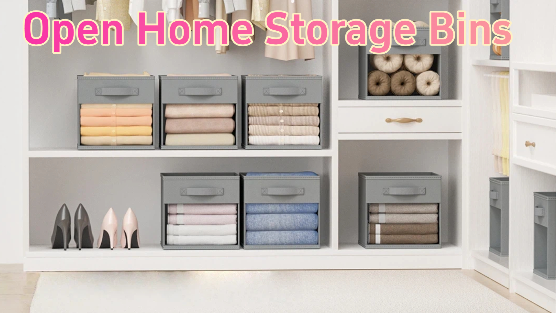 thumbnail video image 2 of DIMJ Closet Organizers Boxs， Fabric Storage Cubes,Collapsible Cube Fabric Storage Bins (12" x 12"), 6 Pack, Black, 2 of 9
