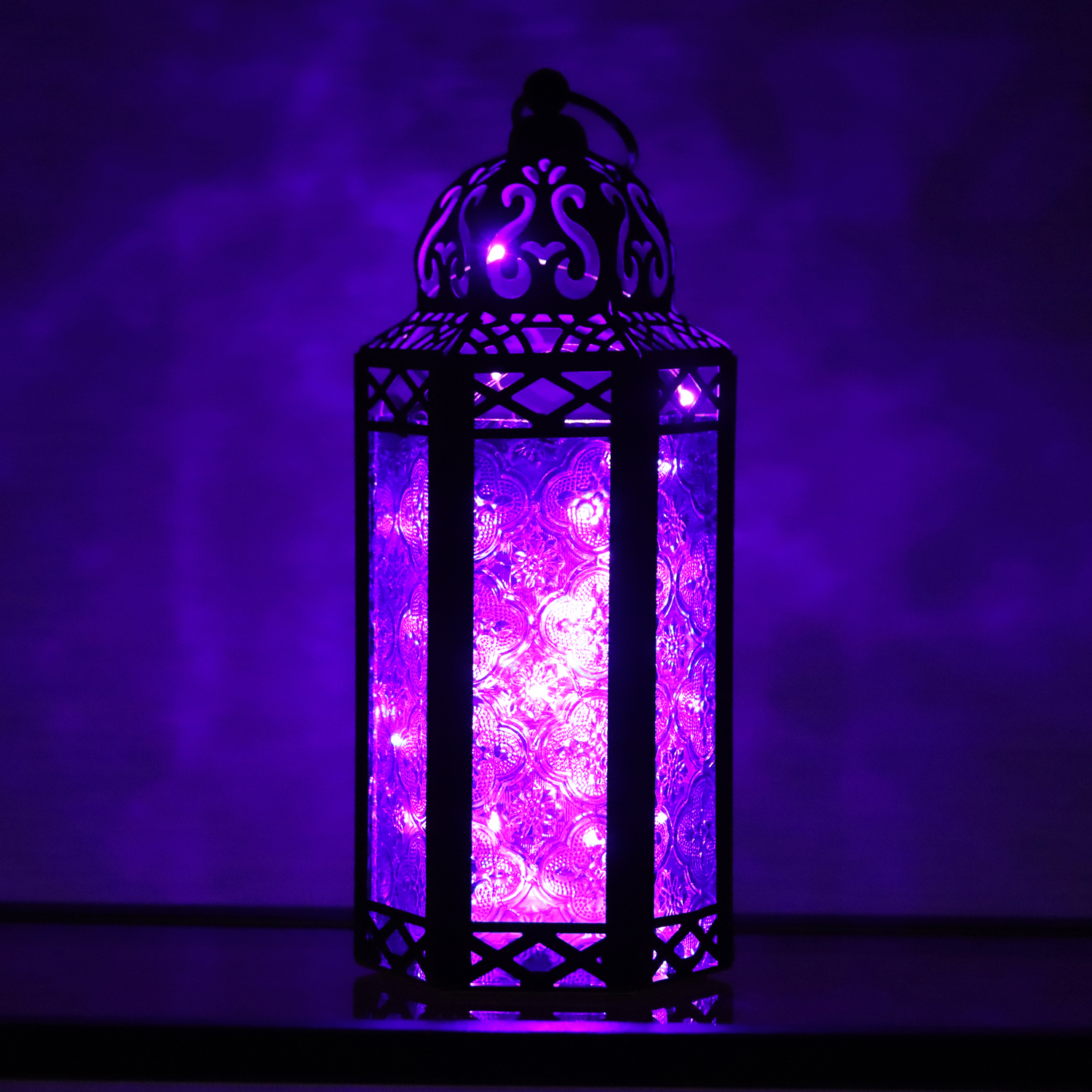 thumbnail video image 2 of Moroccan Metal Candle Lantern Holder with LED Fairy String Lights, Medium, White, 2 of 13