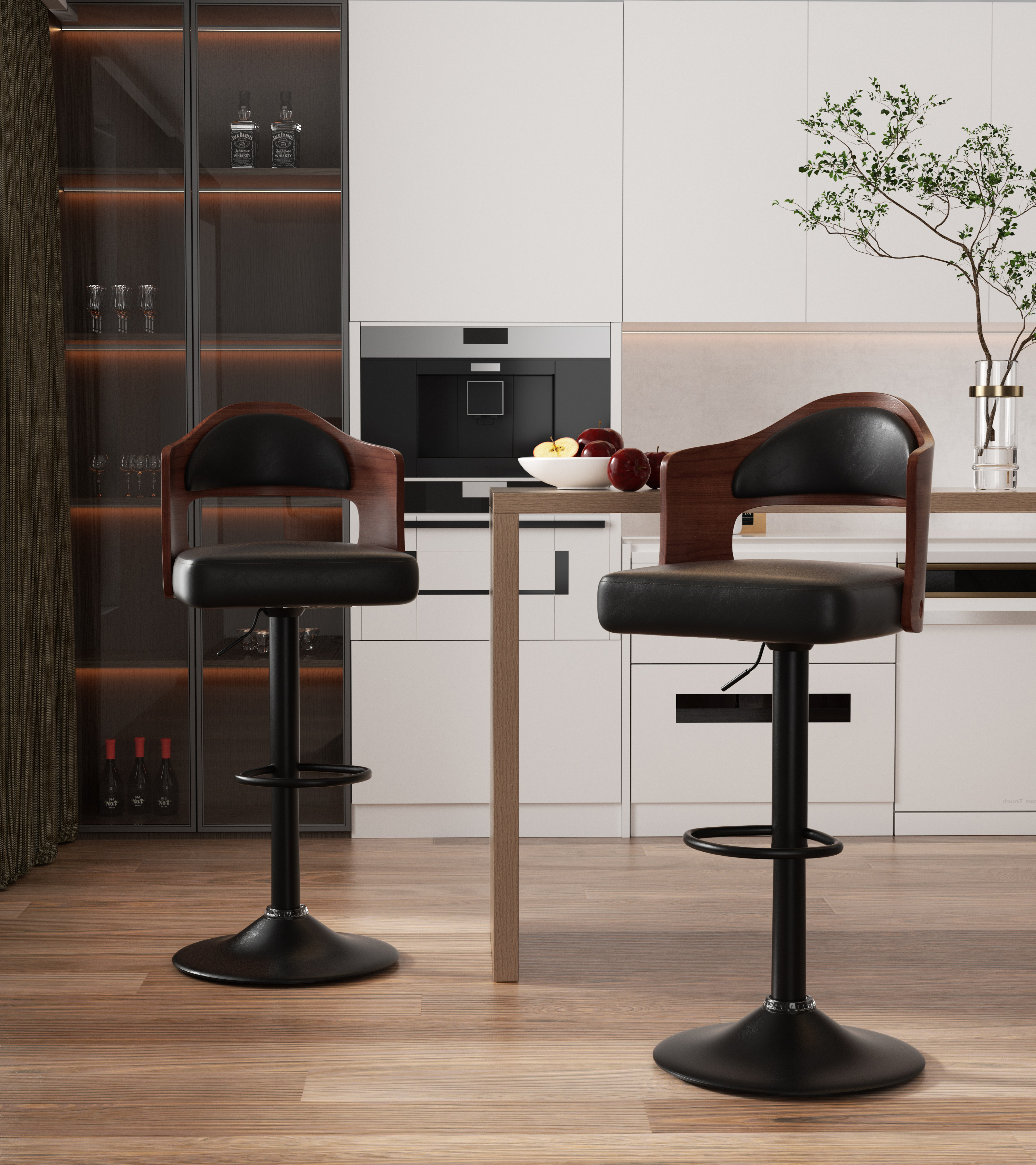 Hawsaiy Modern Wooden Barstools Set of 2 with PU Leather
