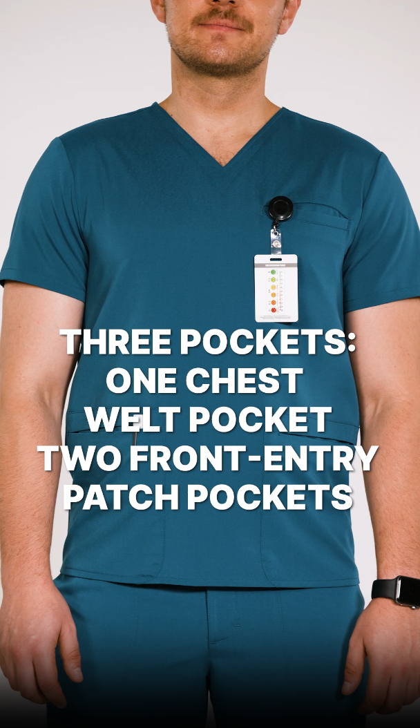thumbnail video image 2 of Cherokee Atmos Scrubs Top For Men V-Neck CK719A, 2 of 6