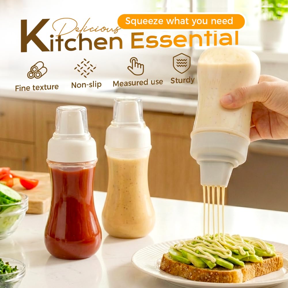 thumbnail video image 2 of 9.8 Oz Condiment Squeeze Spray Bottle With Dust-Proof Cover Porous Sauce Bottle, Reusable With Markings, Suitable For Home Use, 2 of 8