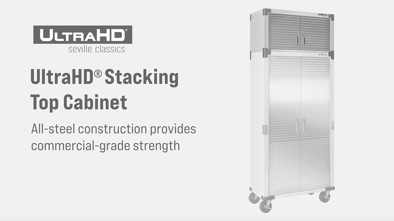 thumbnail video image 2 of Seville Classics UltraHD® Stacking Top Steel Body Lockable Storage Cabinet Organizer Shelving Unit, 36" W x 18" D x 18.5" H, White, 2 of 5