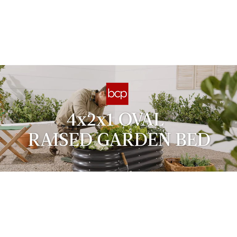 Best Choice Products 4x2x1ft Outdoor Raised Metal Oval Garden Bed, Planter Box for Vegetables, Flowers - Beige