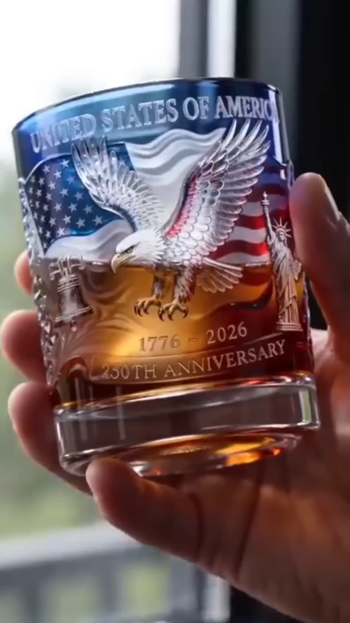 thumbnail video image 2 of U.S. 250th Anniversary Whiskey Glass, 1776-2026 Heritage Independence Day Commemorative Tumbler, Patriotic American Eagle Bourbon Tumbler for Scotch, Whiskey & Independence Day Gifts, 2 of 8