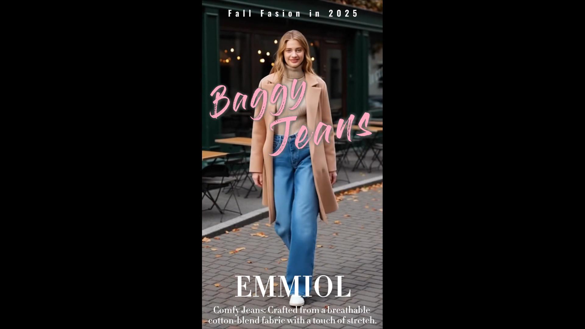 thumbnail video image 2 of EMMIOL Women's Baggy Boyfriend Jeans Mid-Low Waist Vintage Wide Leg Denim Streetwear Pants, 2 of 8