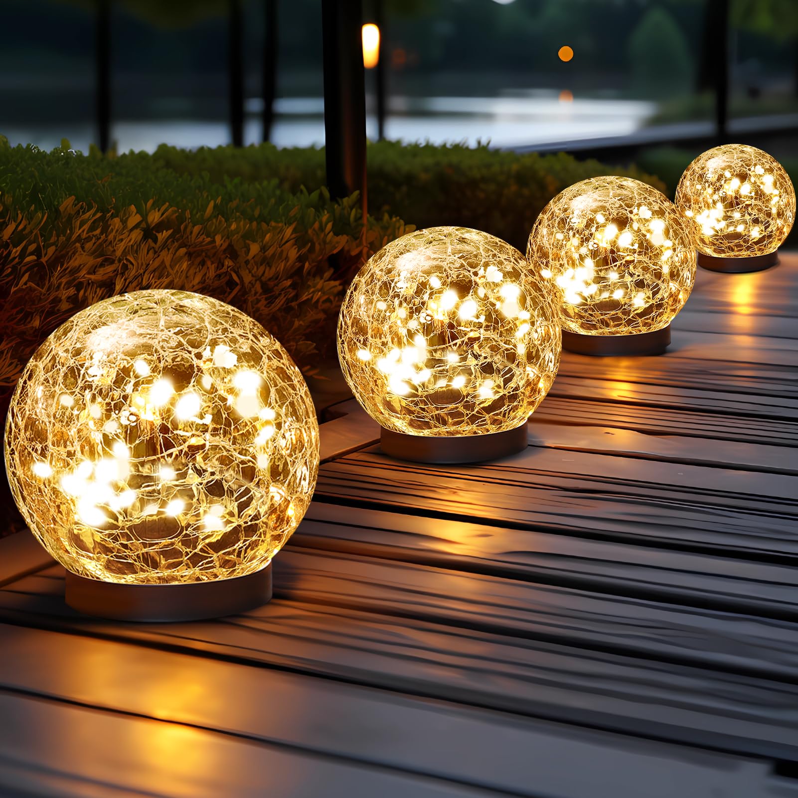 thumbnail video image 2 of Lysliv Solar Globe Lights Outdoor Waterproof-Solar Balls-Solar Garden Lights-Solar Orbs for Outside Warm White 4 Globes Cracked Glass Ball for Lawn Patio Yard Backyard Decorations, 2 of 8