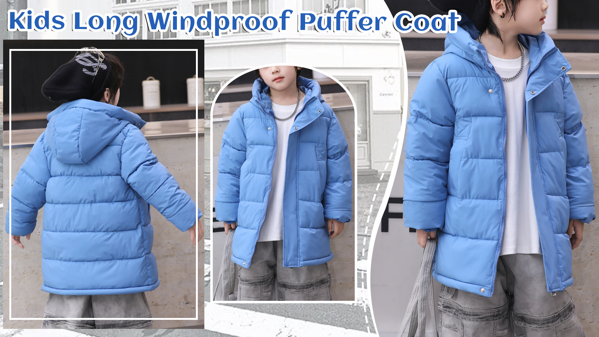thumbnail video image 2 of FEOYA Children's Winter Coat Girls Warm Coat Kids Hooded Jacket Heavy Coat Boys Long Jacket Thick Casual Outerwear for 11-12 Years, 2 of 7