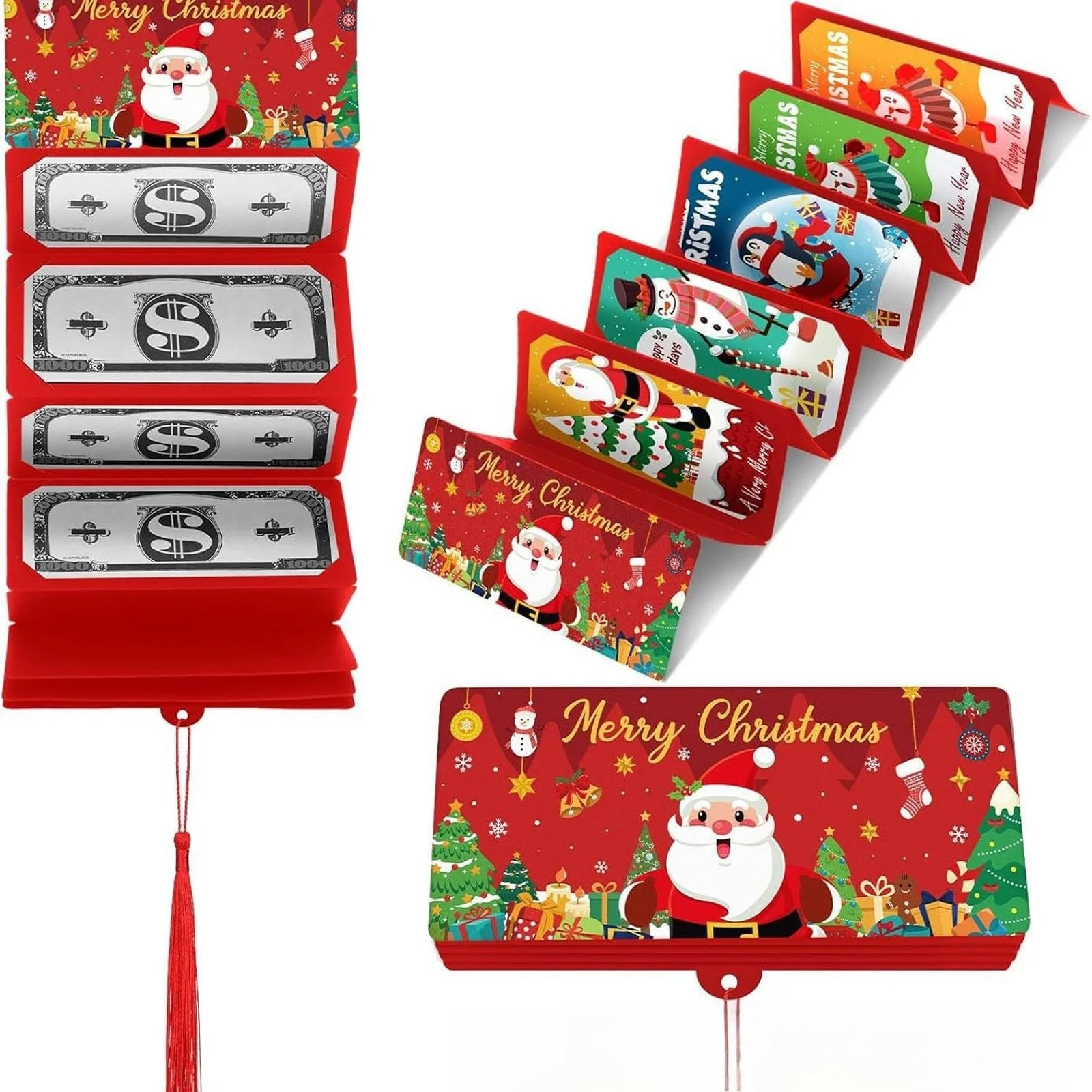 thumbnail video image 2 of 5 Packs Waterfall Christmas Gift Card Booklet, Christmas Money Card Holder with 10 Slots for Cash or Gift Cards, Multi Gift Card Holder Christmas, Card Booklet Holder for Holiday Cash Gifts (Red), 2 of 8